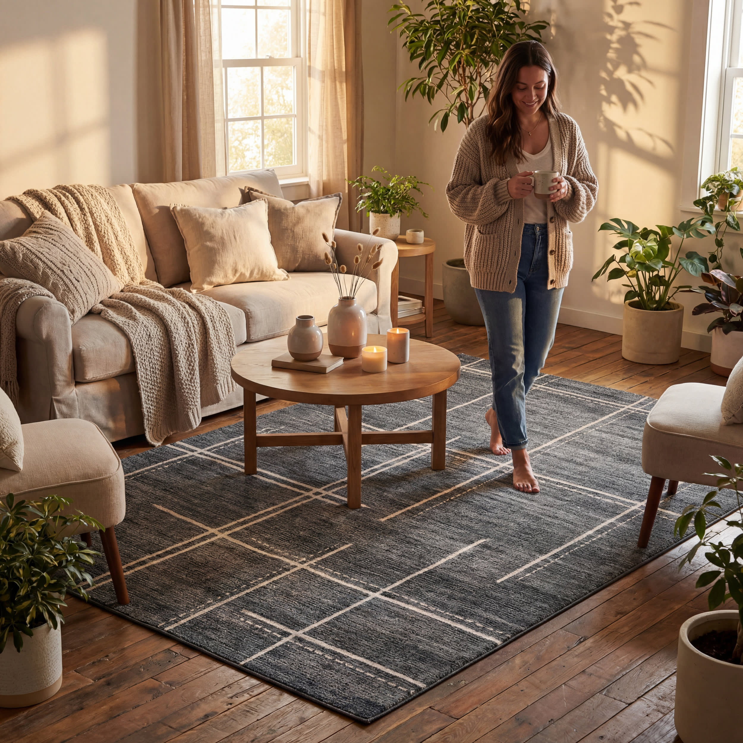 Noryn Abstract Washable Rug | Grey - Image 9