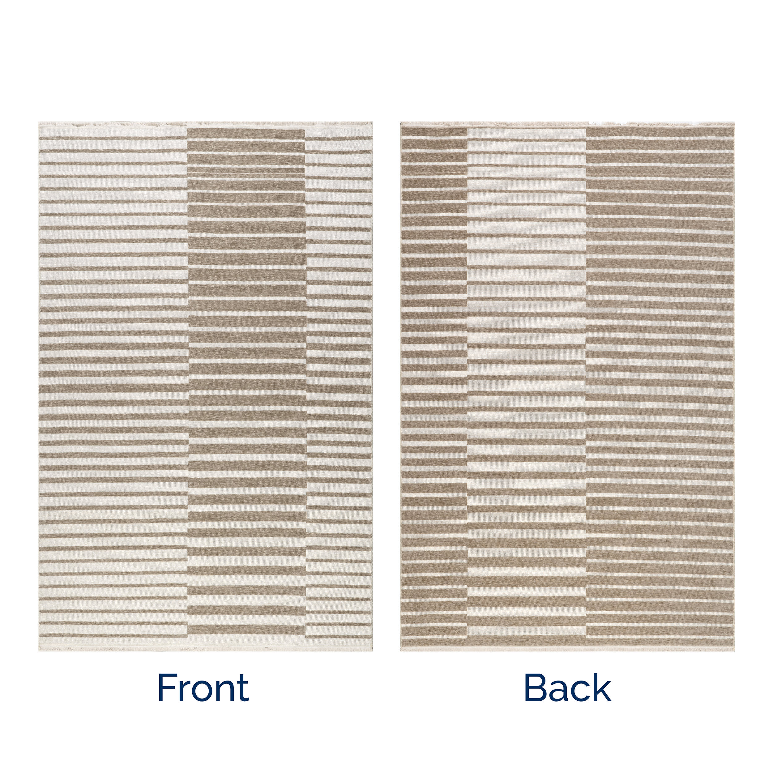 Nova Striped Checkerboard Reversible Washable Rug | Taupe - Image 11