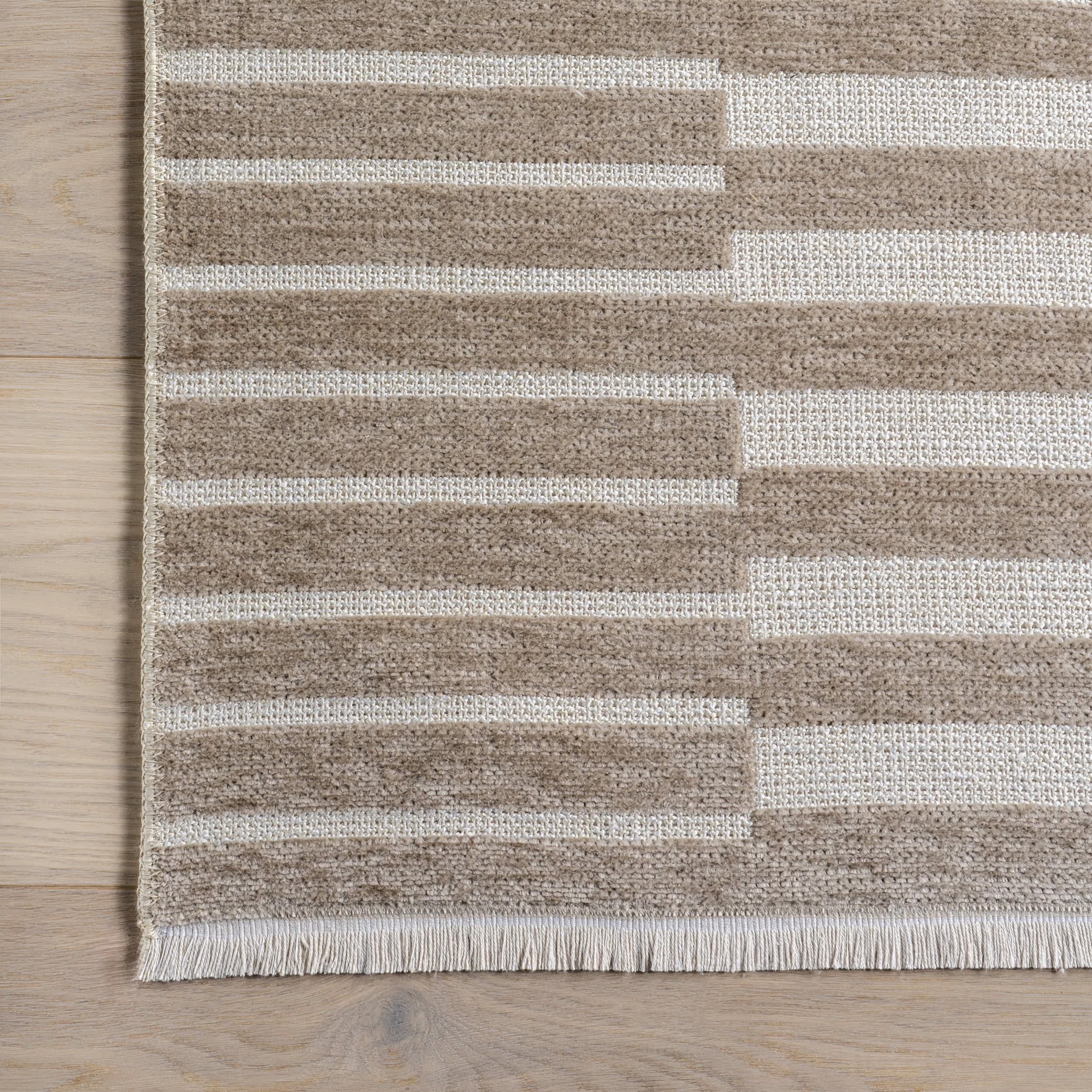 Nova Striped Checkerboard Reversible Washable Rug | Taupe - Image 4