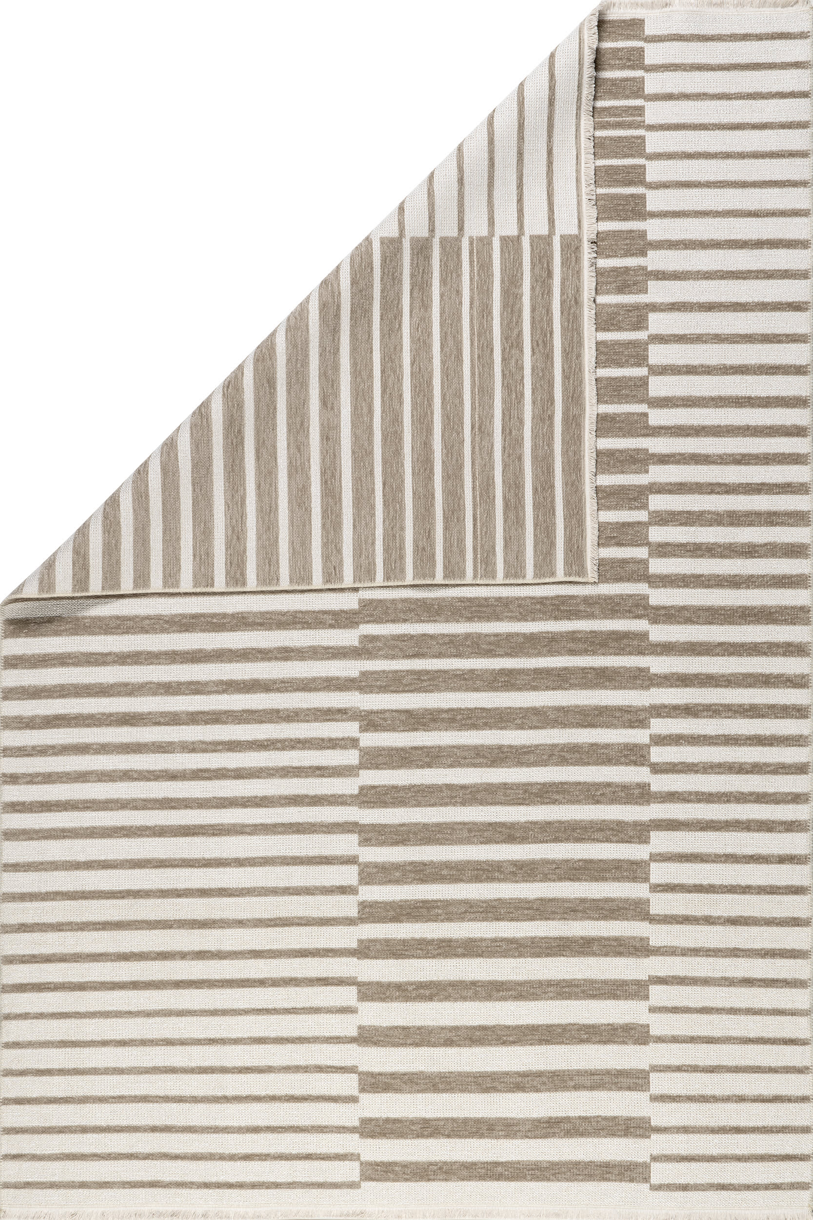 Nova Striped Checkerboard Reversible Washable Rug | Taupe - Image 5