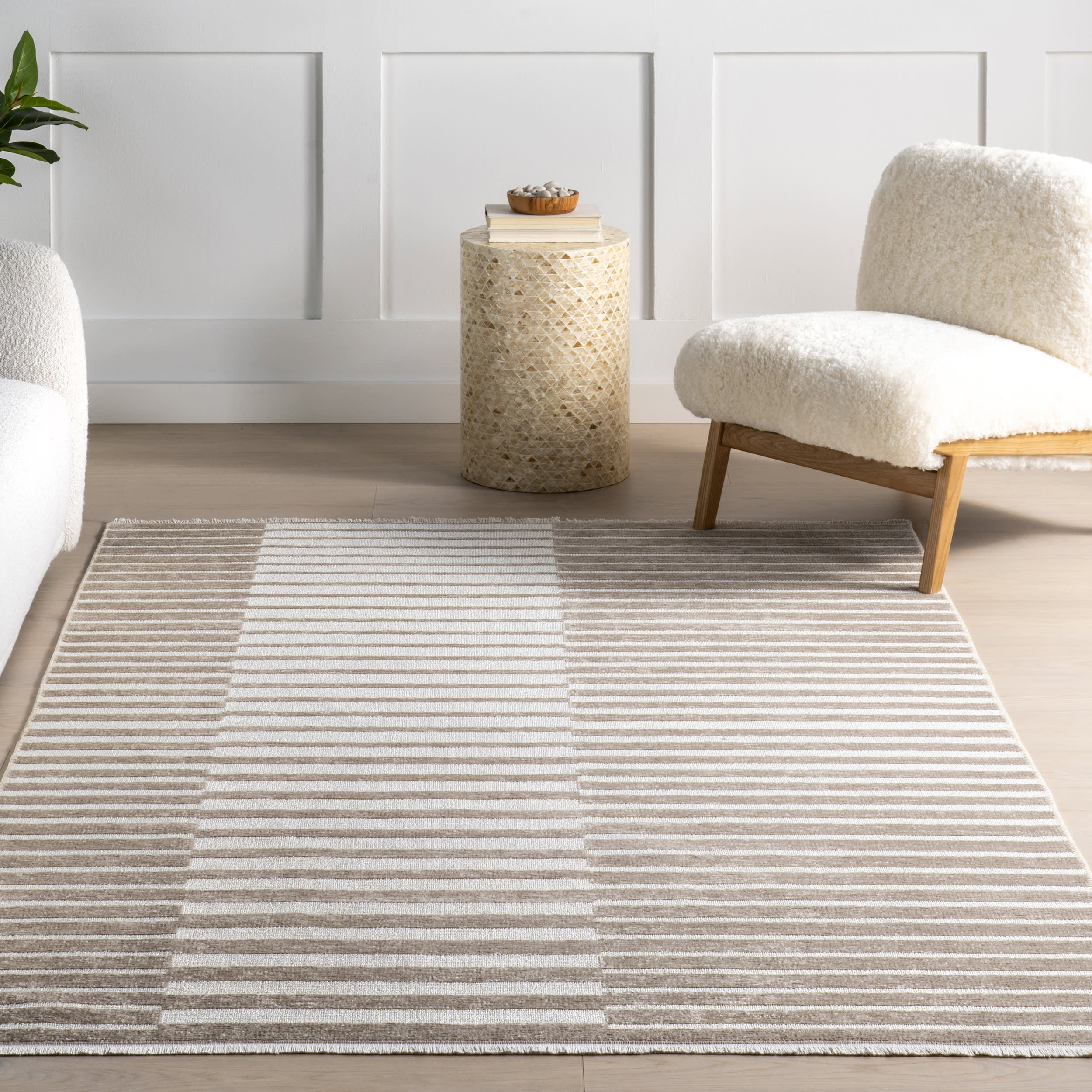 Nova Striped Checkerboard Reversible Washable Rug | Taupe - Image 6
