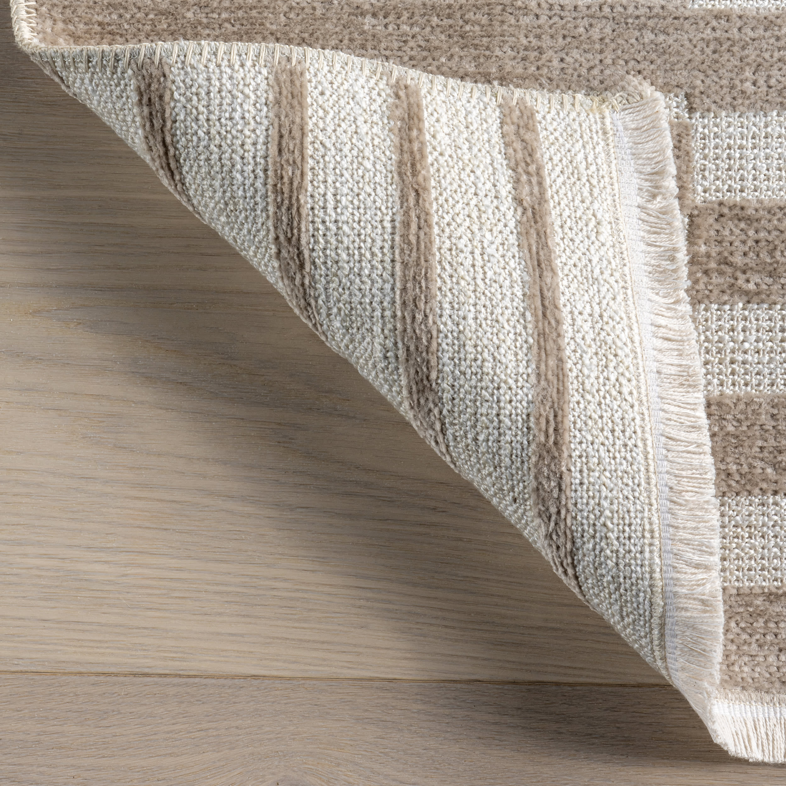 Nova Striped Checkerboard Reversible Washable Rug | Taupe - Image 8