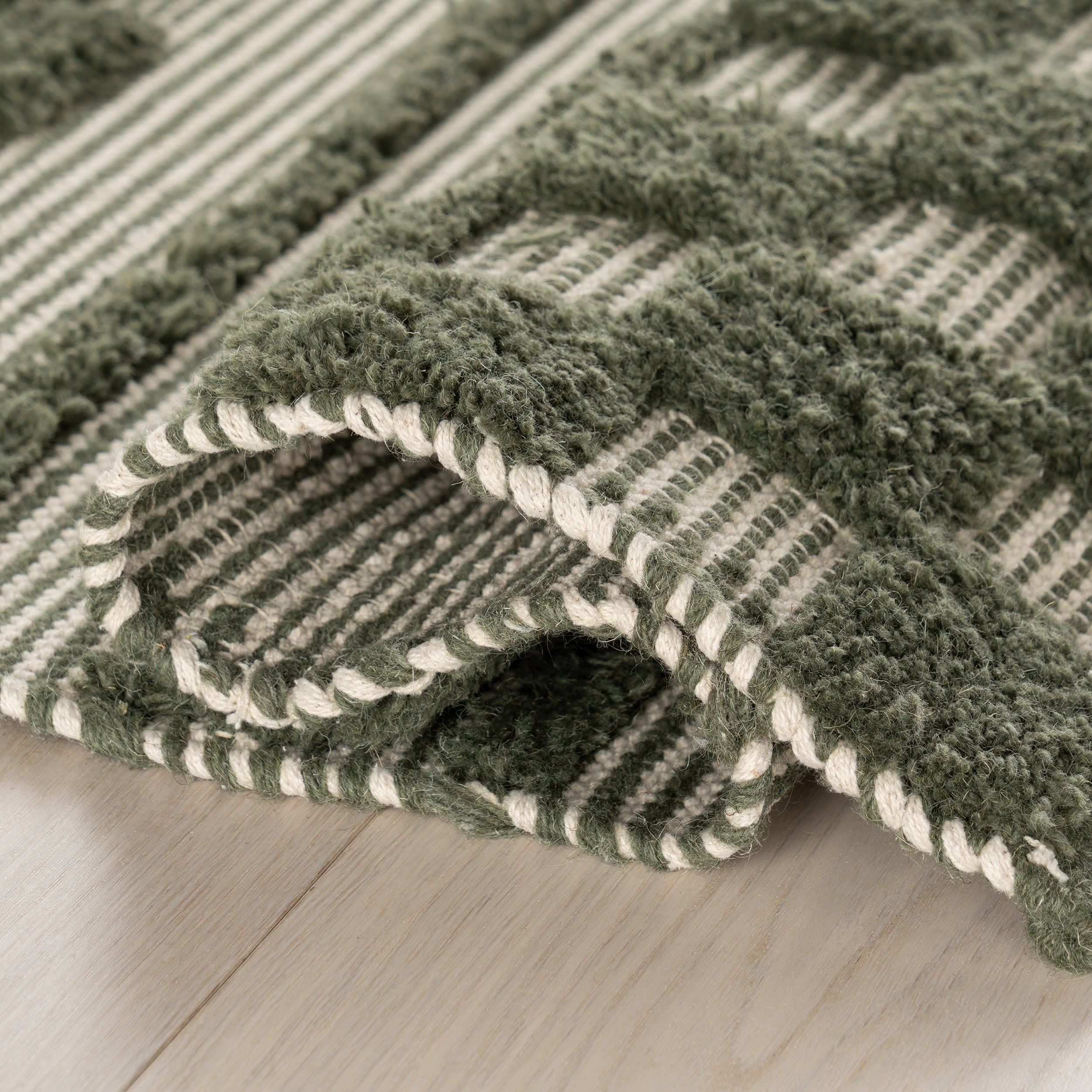 Nubi Bohemian Striped Hand Woven Rug | Green - Image 8