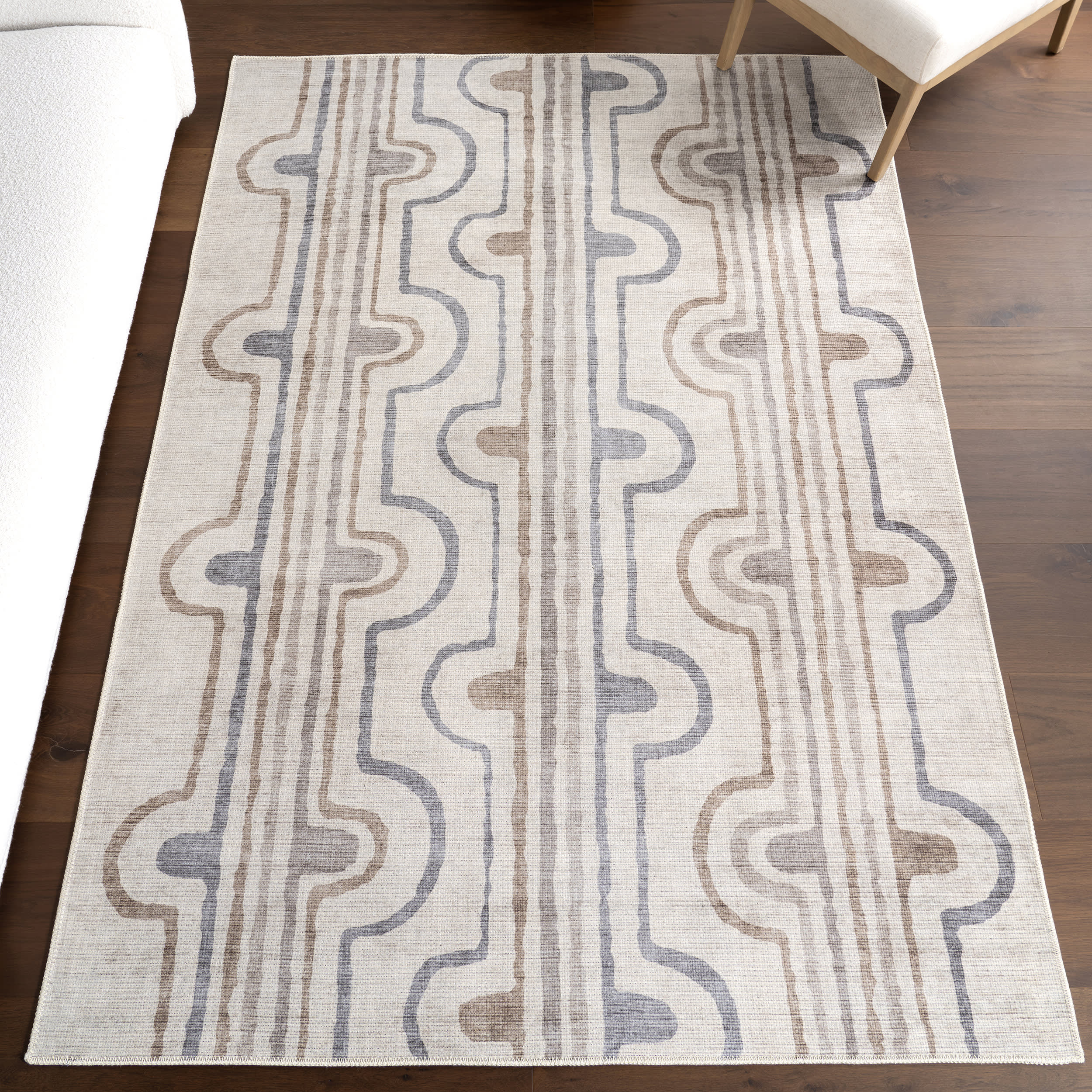 Nyra Groovy Washable Rug | Taupe - Image 2