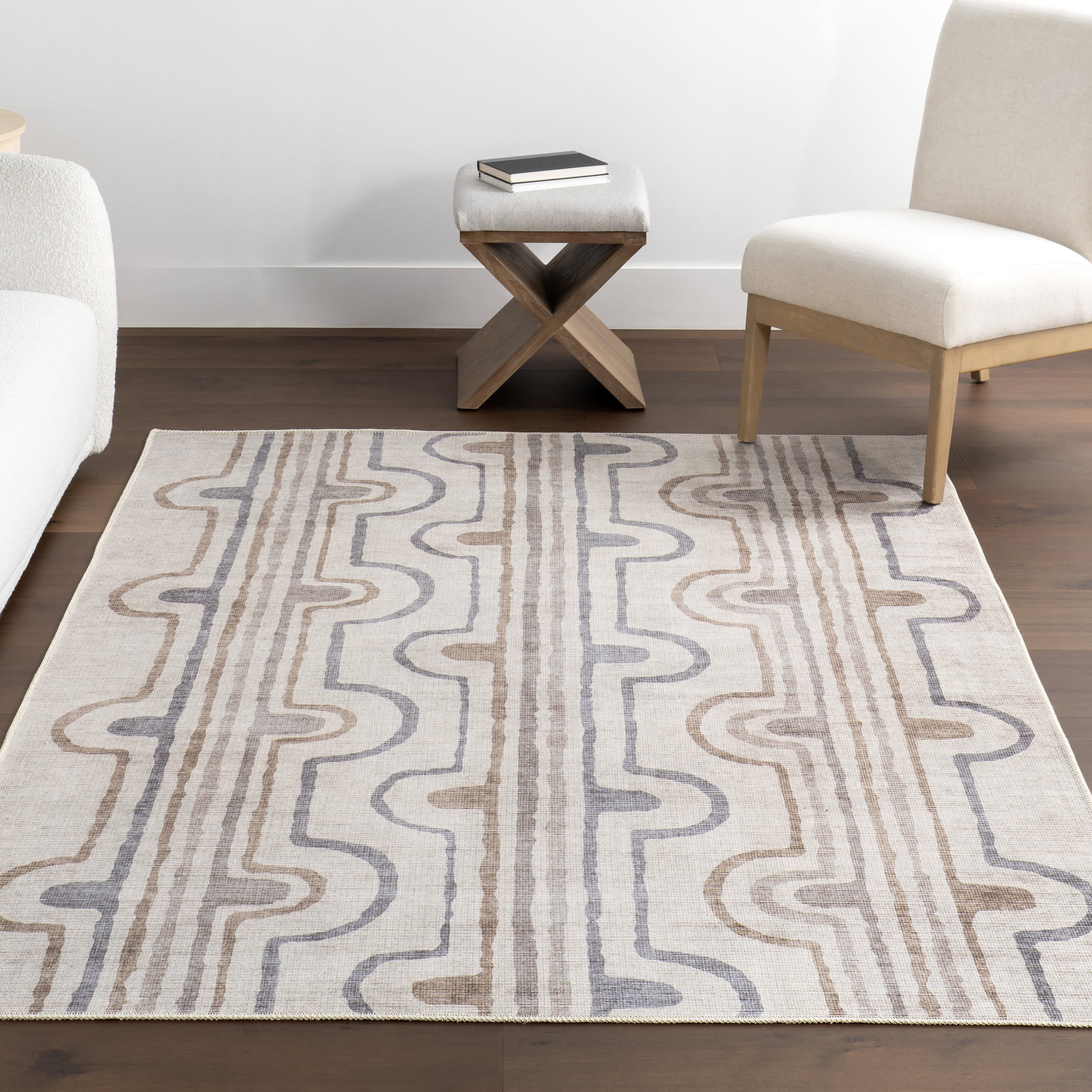 Nyra Groovy Washable Rug | Taupe - Image 5