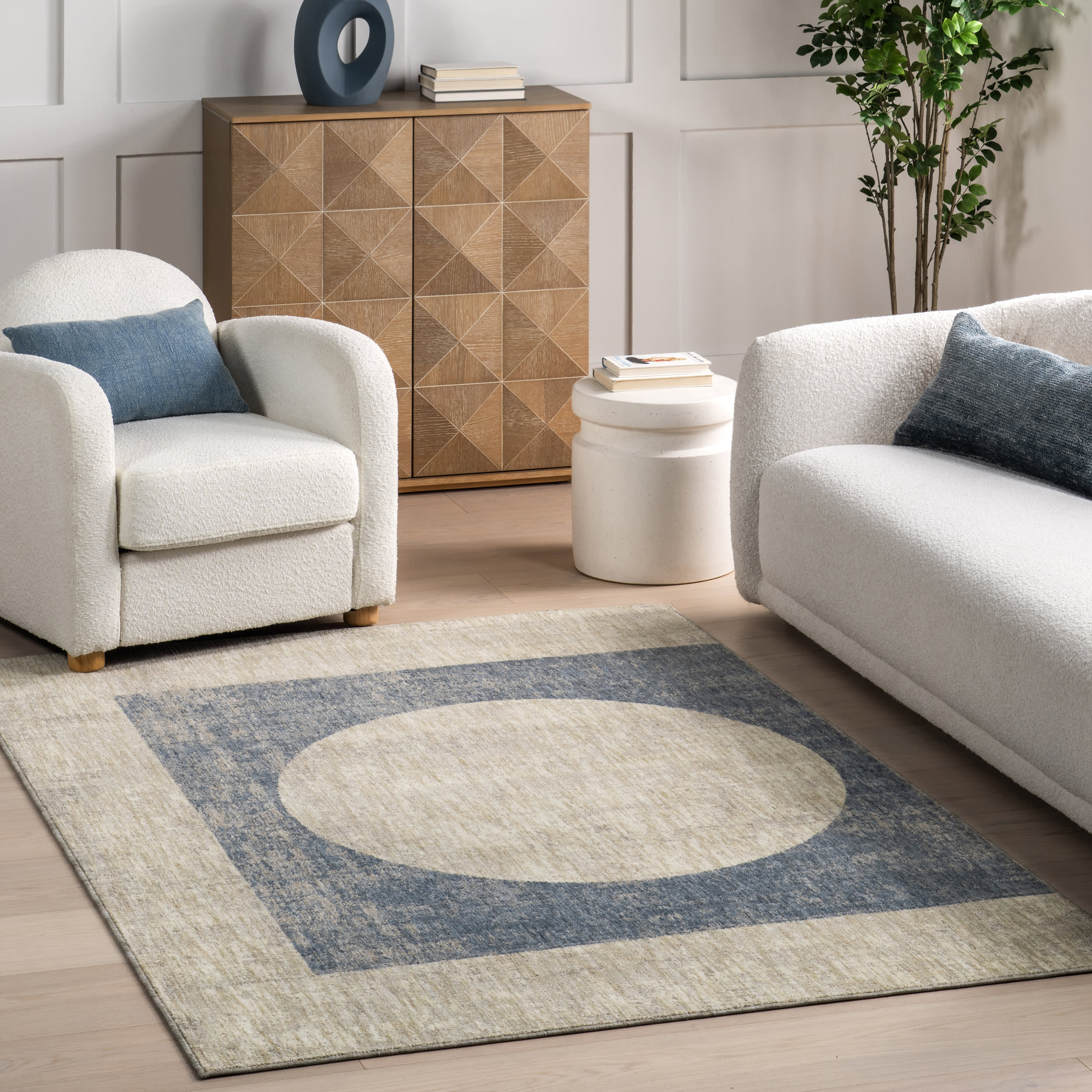 Nyra Mid-Century Modern Geometric Area Rug | Blue - Image 2