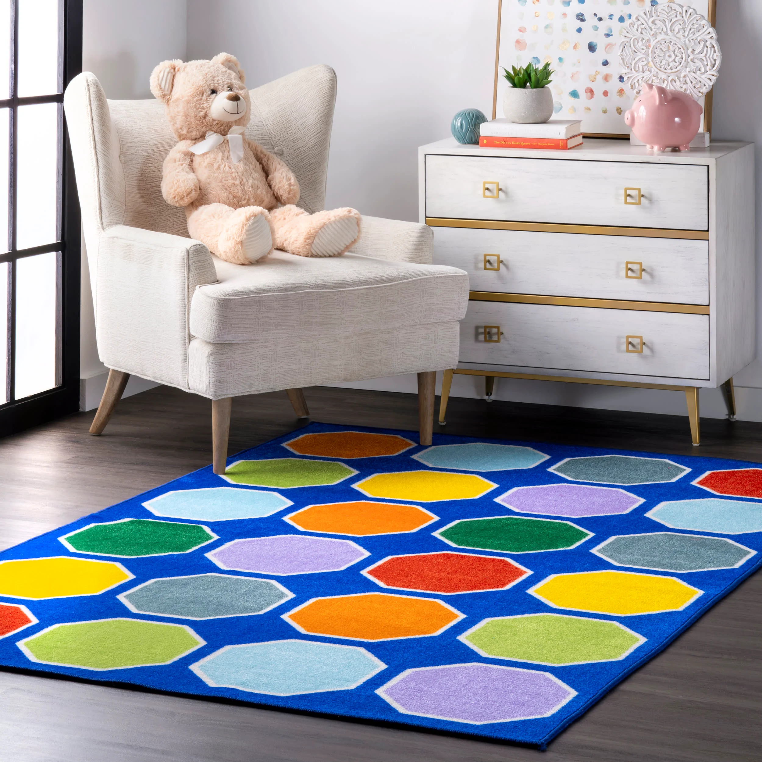 Octagons Printed Rug | Blue - Image 2