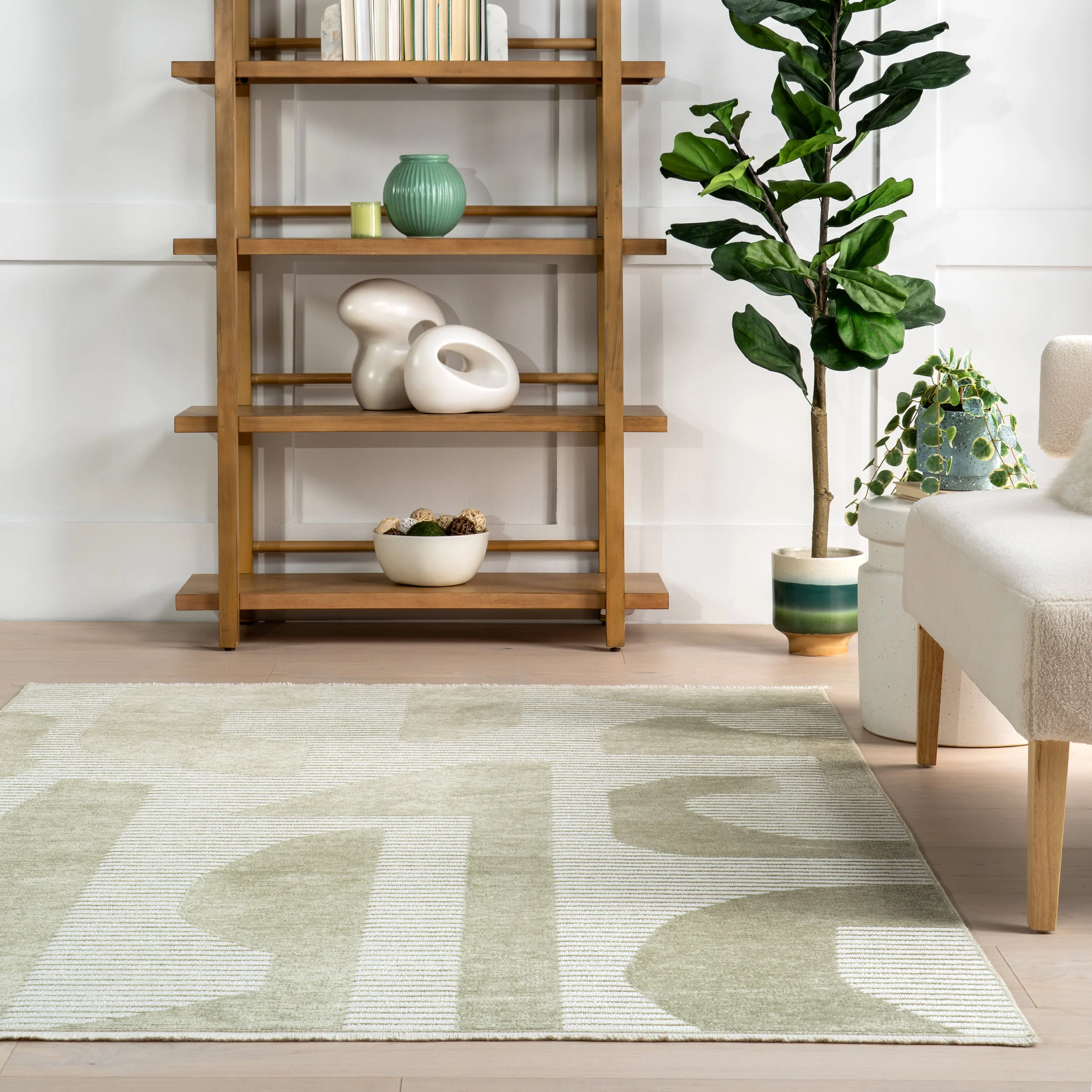 Olaya Abstract Reversible Washable Rug | Light Green - Image 5
