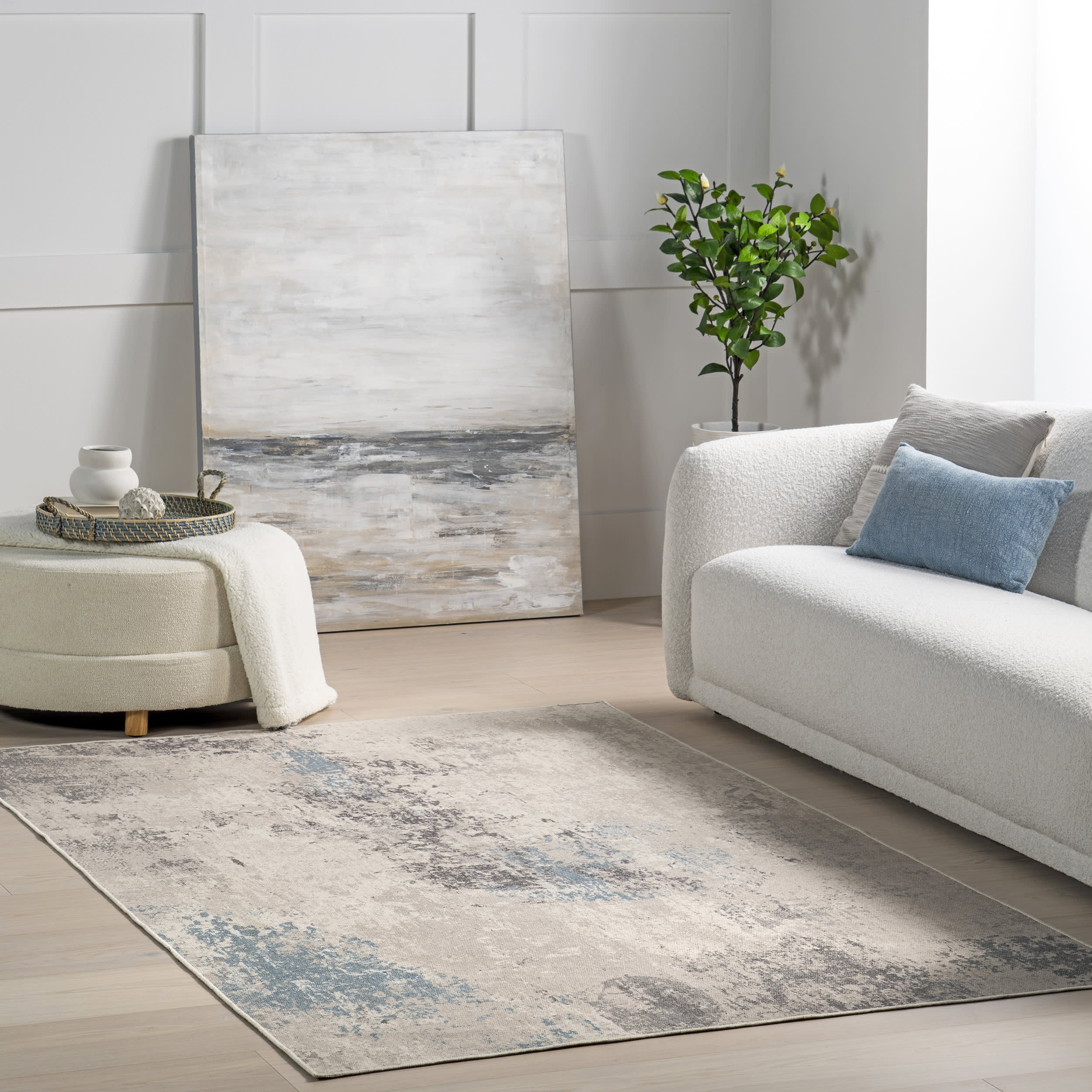 Olivie Modern Abstract Washable Rug | Grey - Image 2