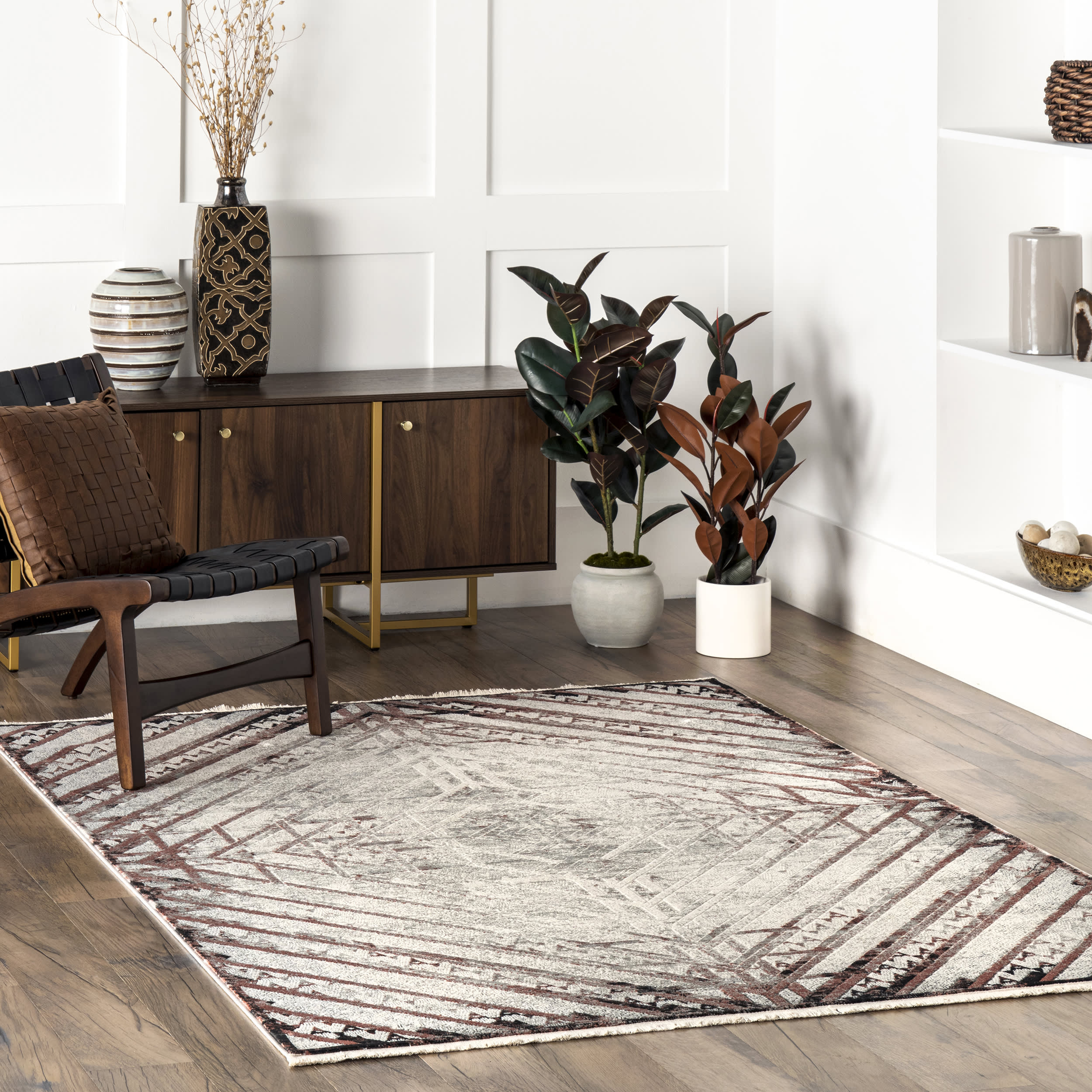 Ollie Vintage Fringe Rug | Beige - Image 2