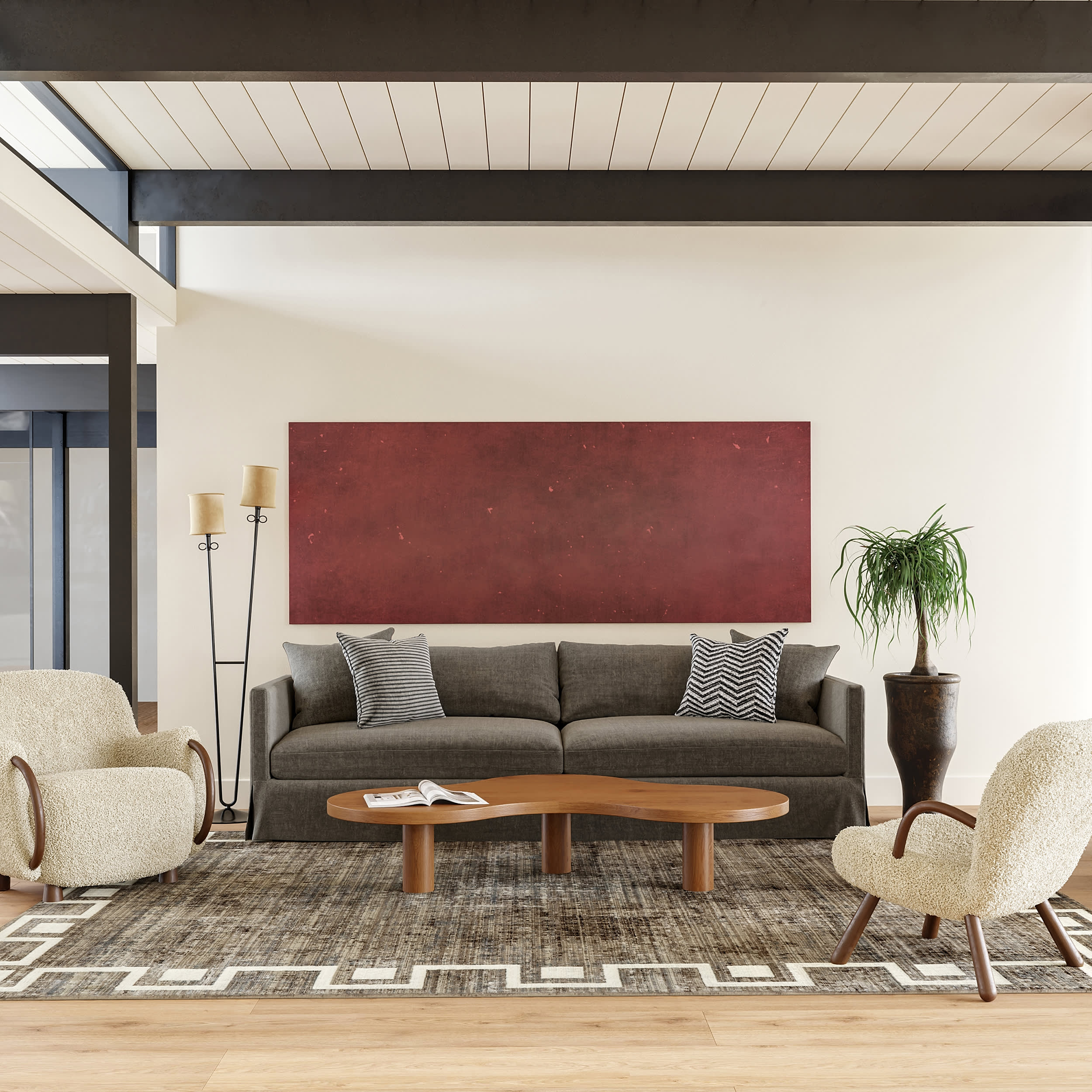 Olvera Geometric Bordered Rug | Beige - Image 2