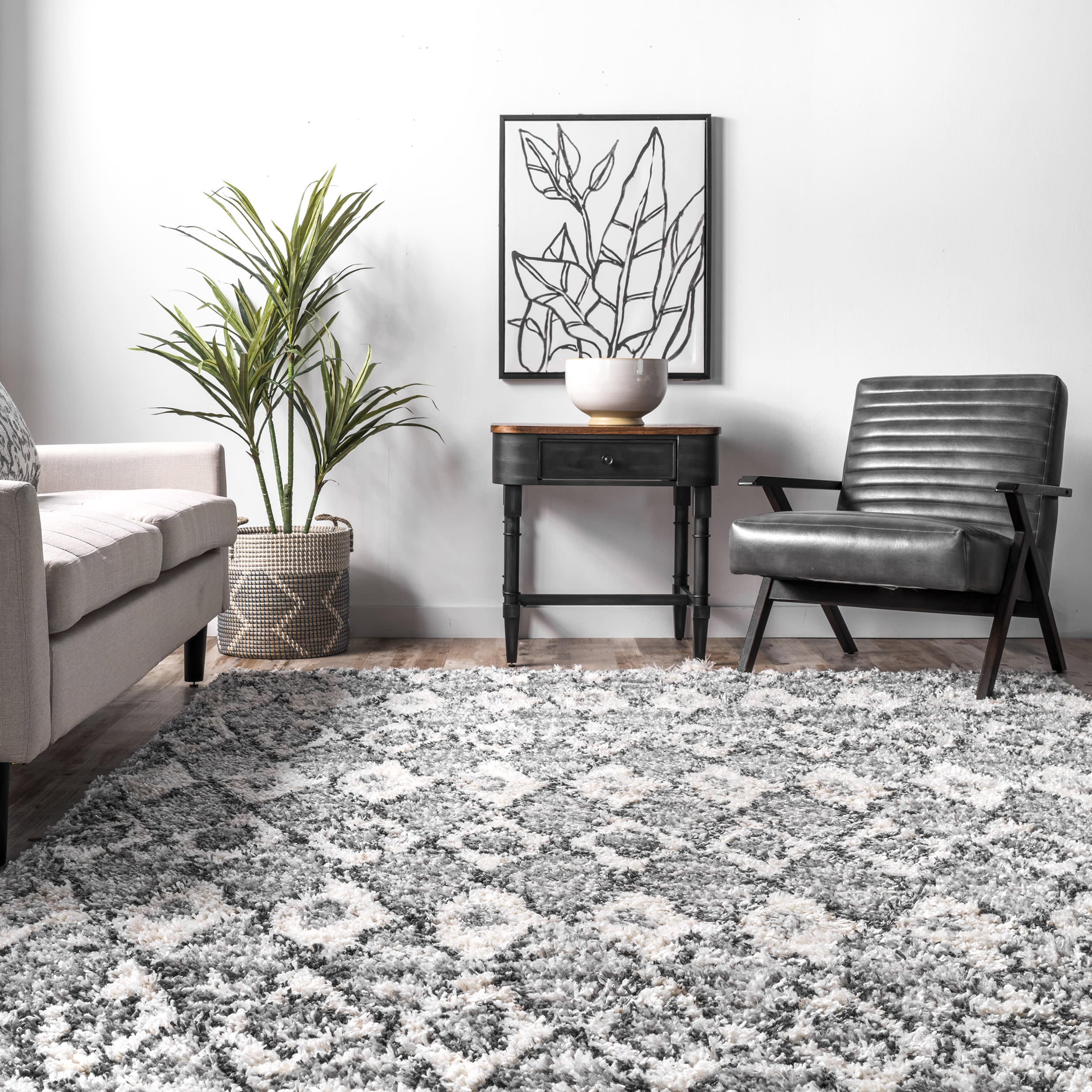 Ombre Trellis Shag With Tassels Rug | Grey - Image 4