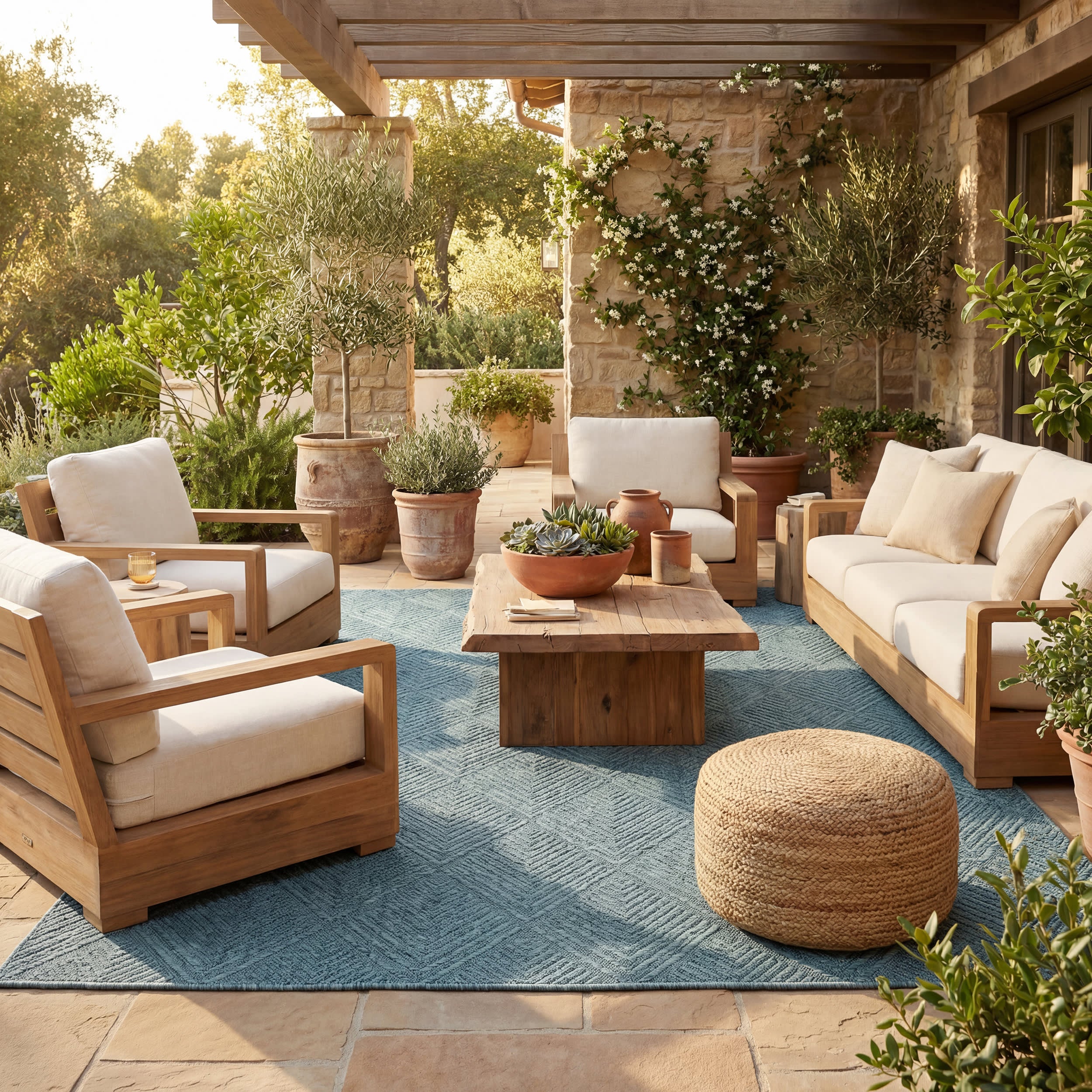 Onaia Contemporary Trellis Indoor/Outdoor Rug | Aqua - Image 2