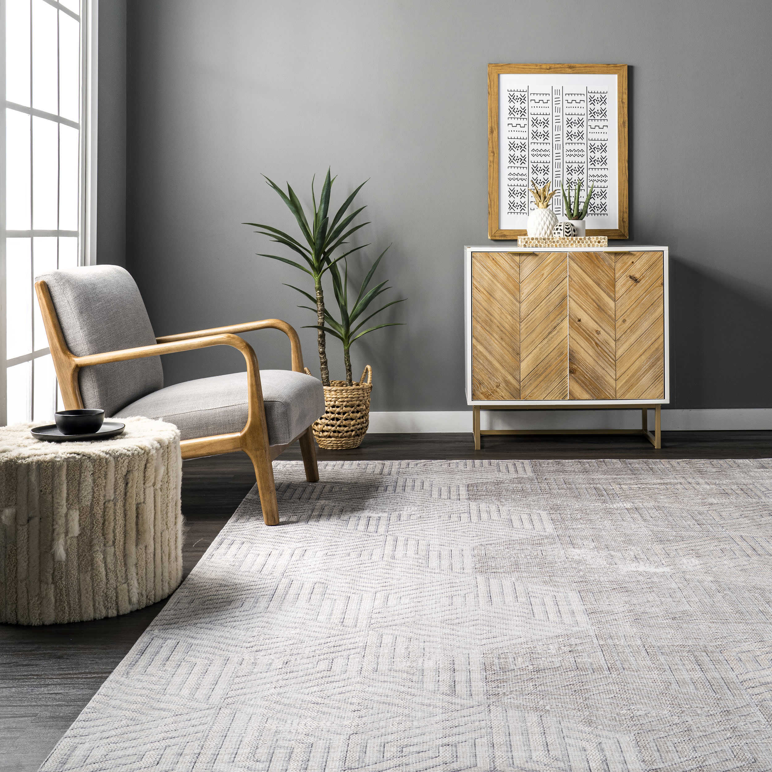 Ophelia Washable Honeycomb Rug | Beige - Image 4