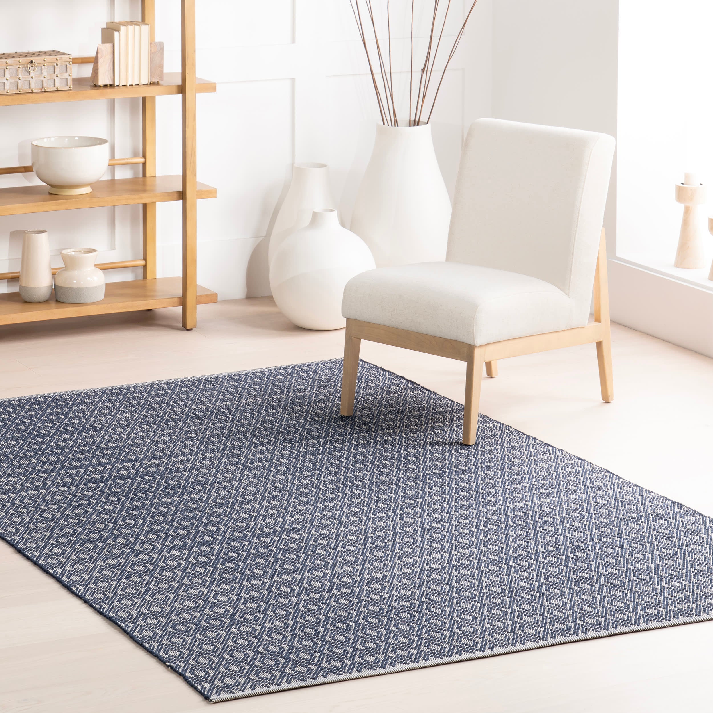 Optic Diamond Handwoven Cotton Rug | Blue - Image 2