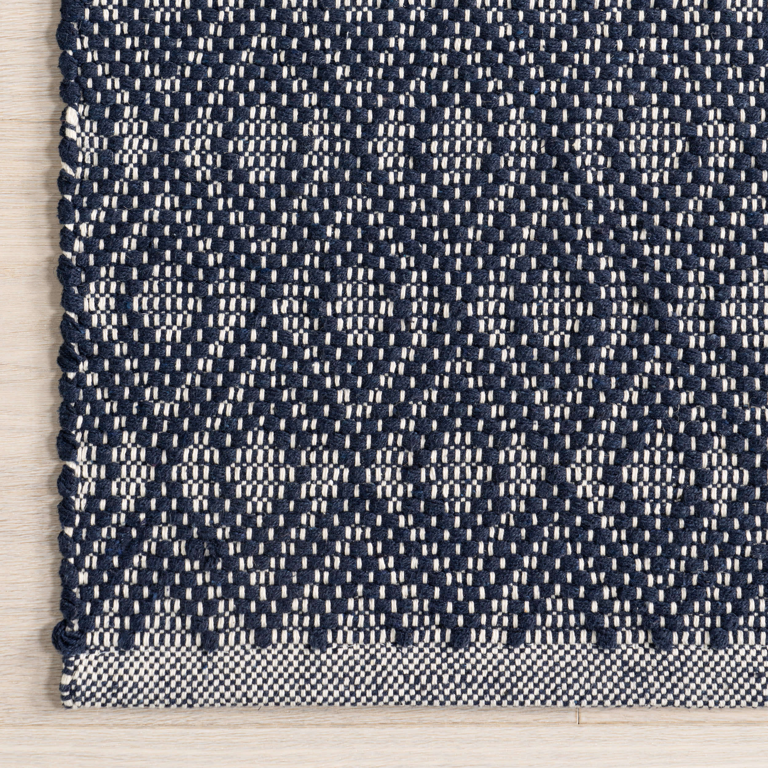 Optic Diamond Handwoven Cotton Rug | Blue - Image 3