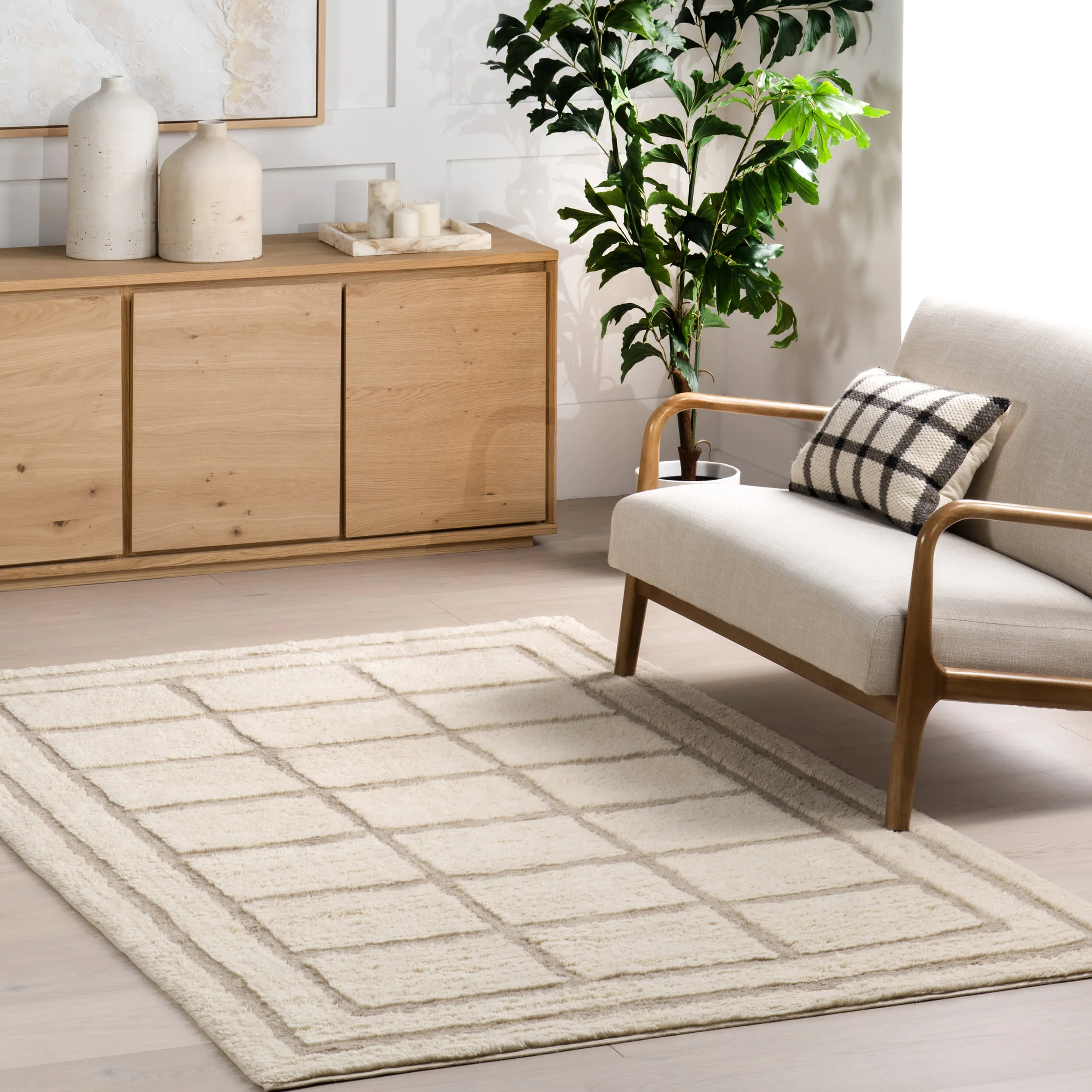 Ora Geometric Wool Washable Rug | Ivory - Image 2