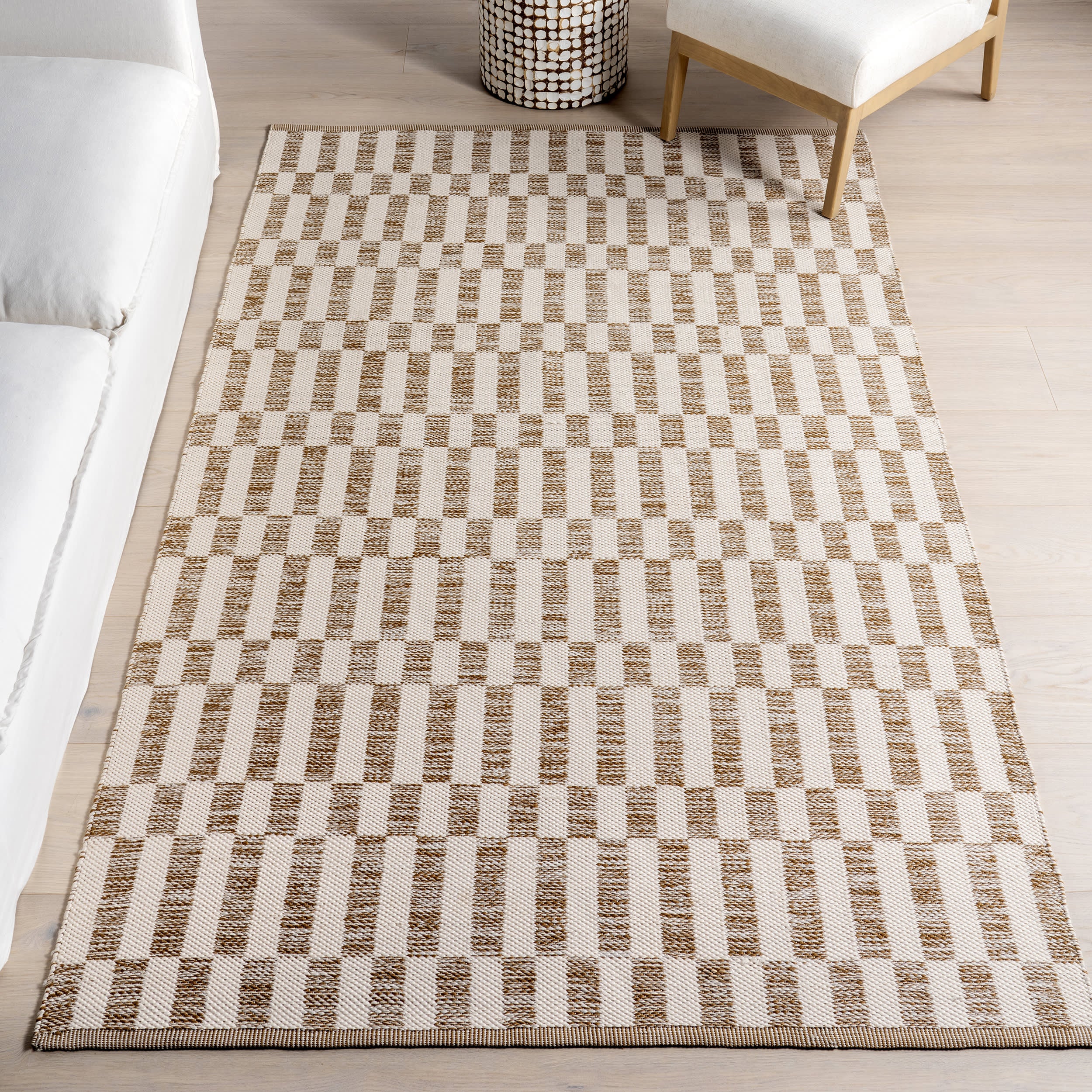 Orana Checkered Indoor/Outdoor Rug | Brown - Image 2