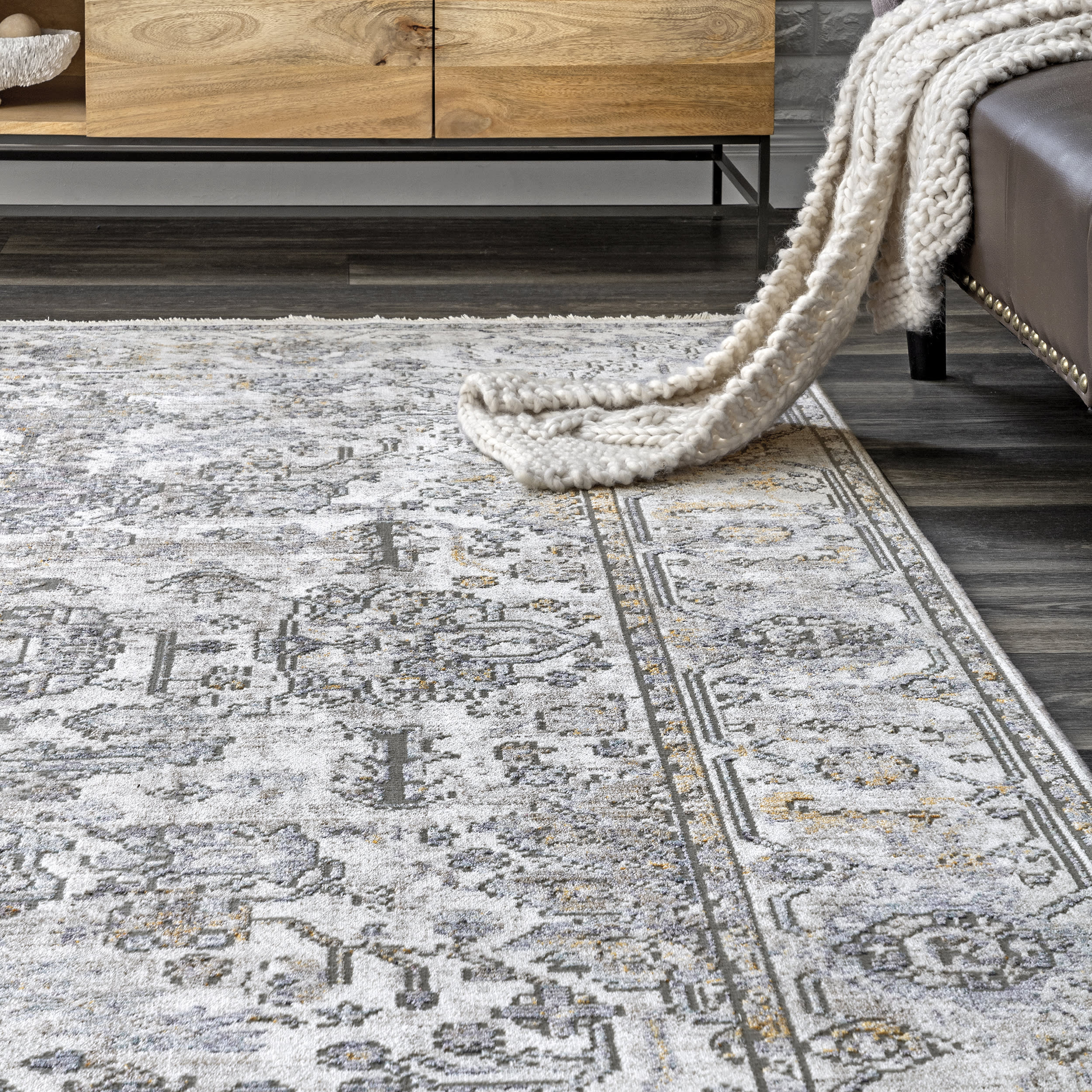 Oriental Allura Fringe Rug | Grey - Image 4