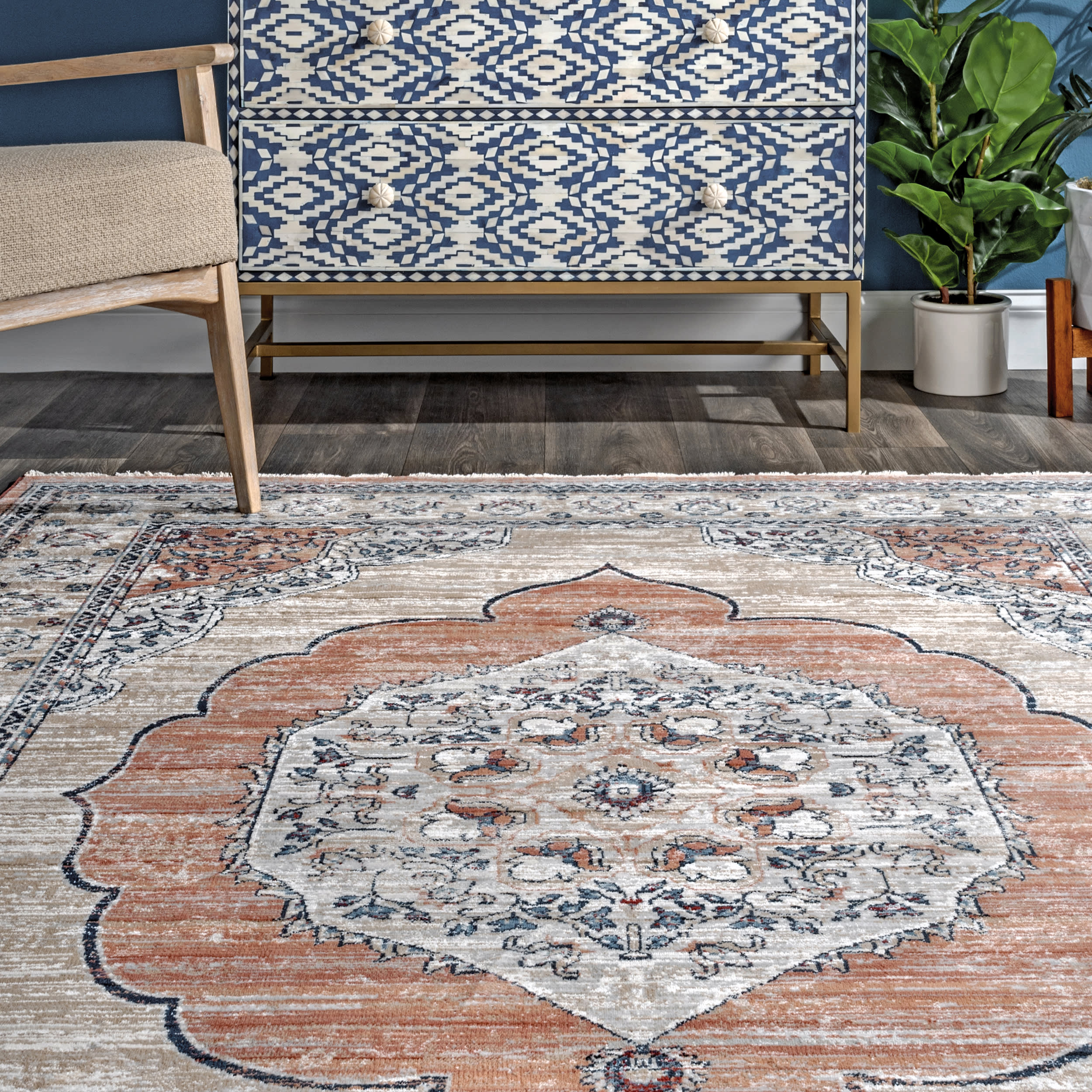 Oriental Medallion Rug | Beige - Image 4