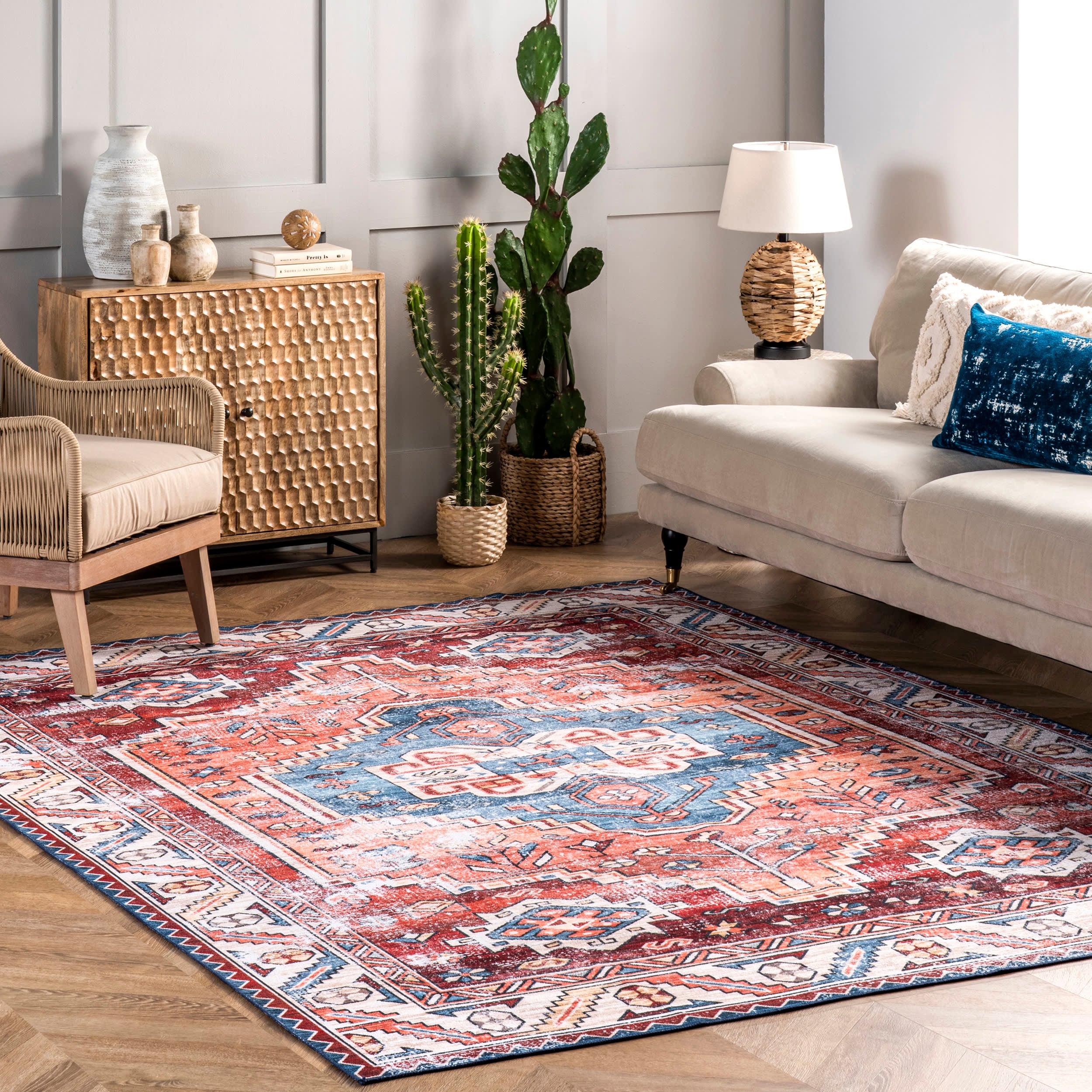 Oriental Medallion Washable Rug | Rust - Image 2