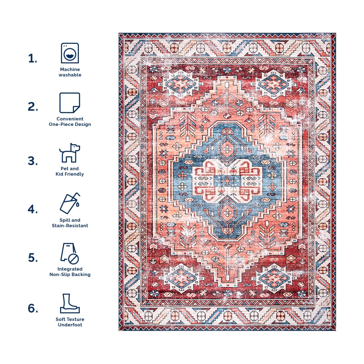 Oriental Medallion Washable Rug | Rust - Image 6