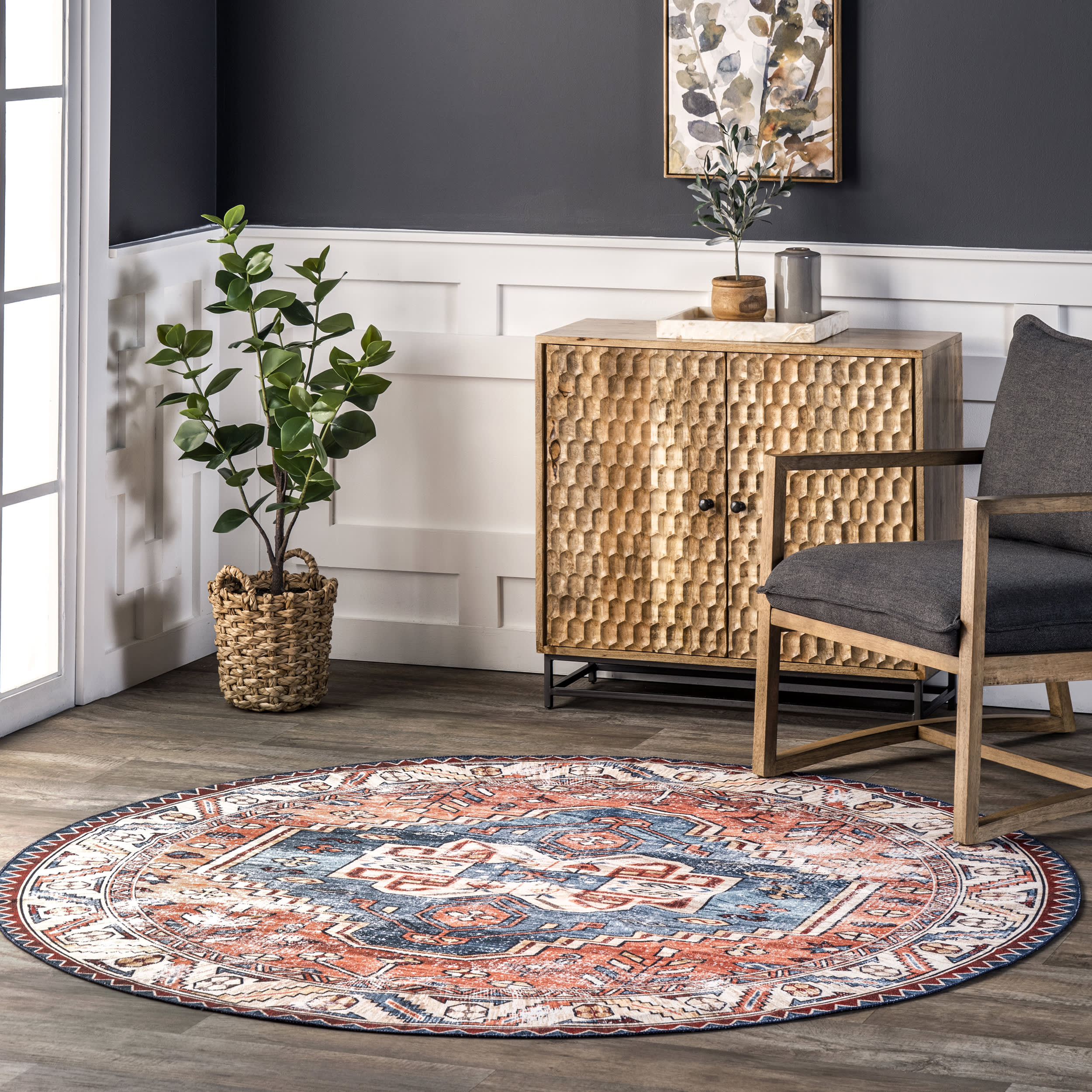 Oriental Medallion Washable Rug | Rust - Image 2