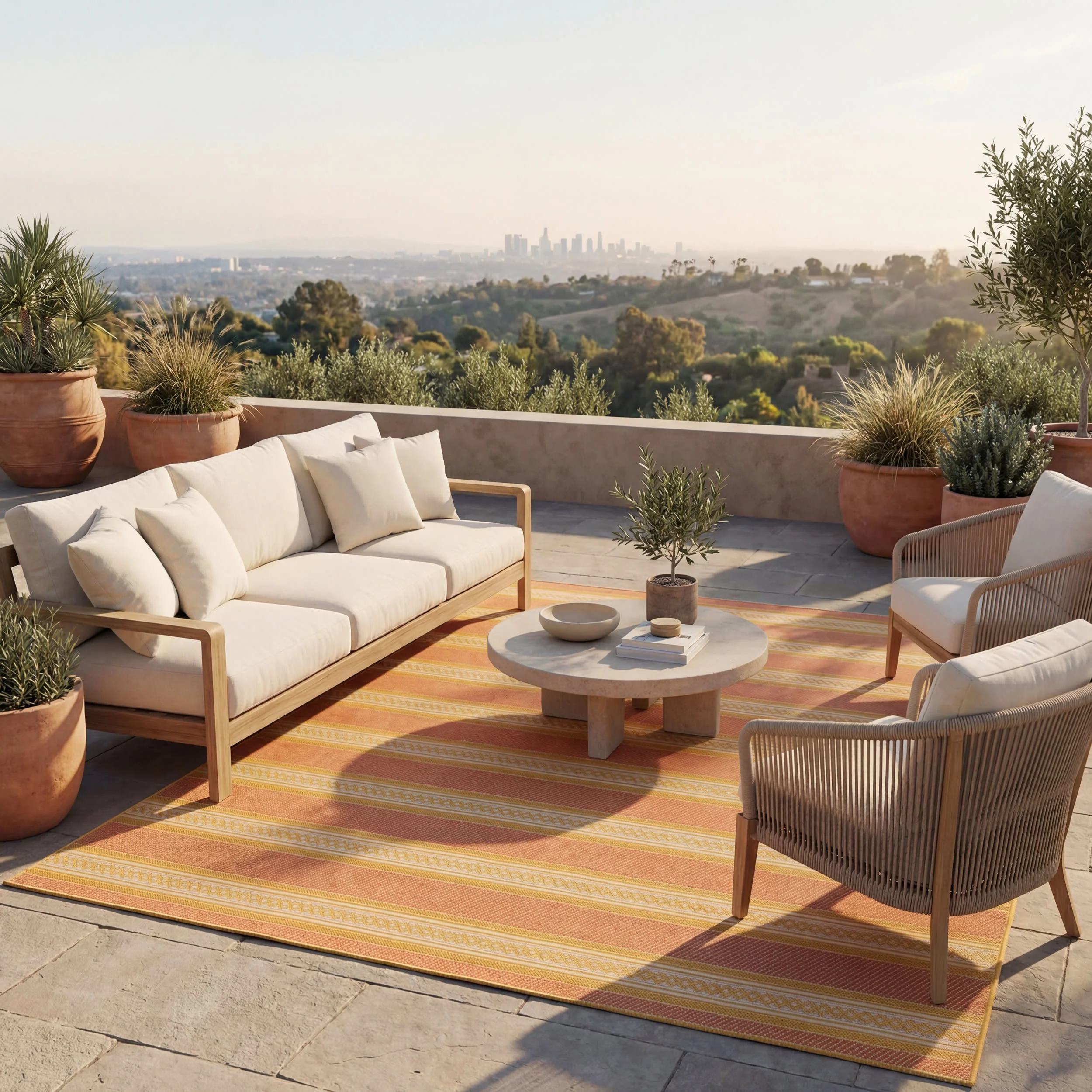 Oristela Modern Abstract Indoor/Outdoor Rug | Yellow - Image 2