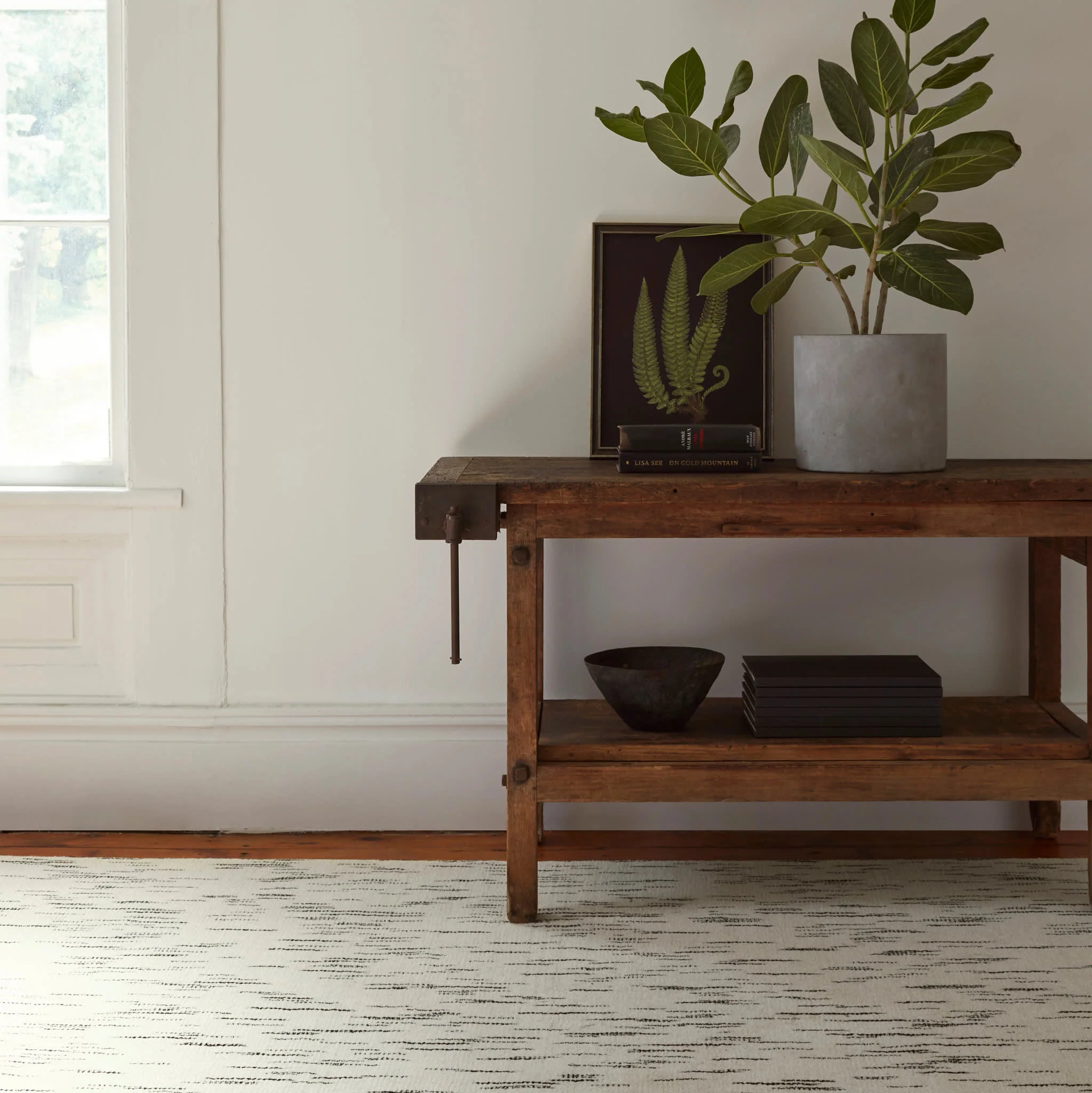Ozzie Hand Loom Knotted Wool Rug | Black/White - Image 2