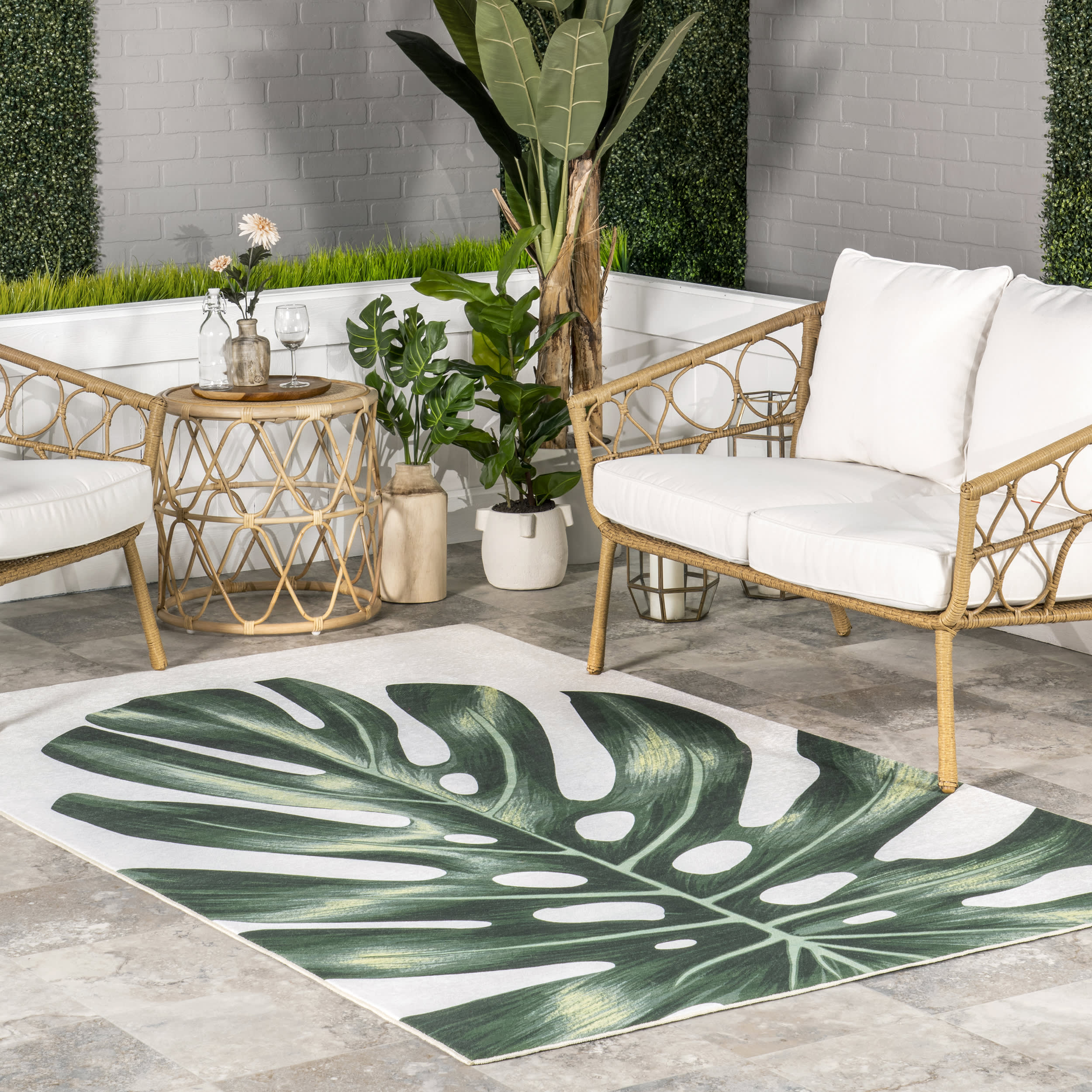 Ozzy Monstera Washable Indoor/Outdoor Rug | Green - Image 2
