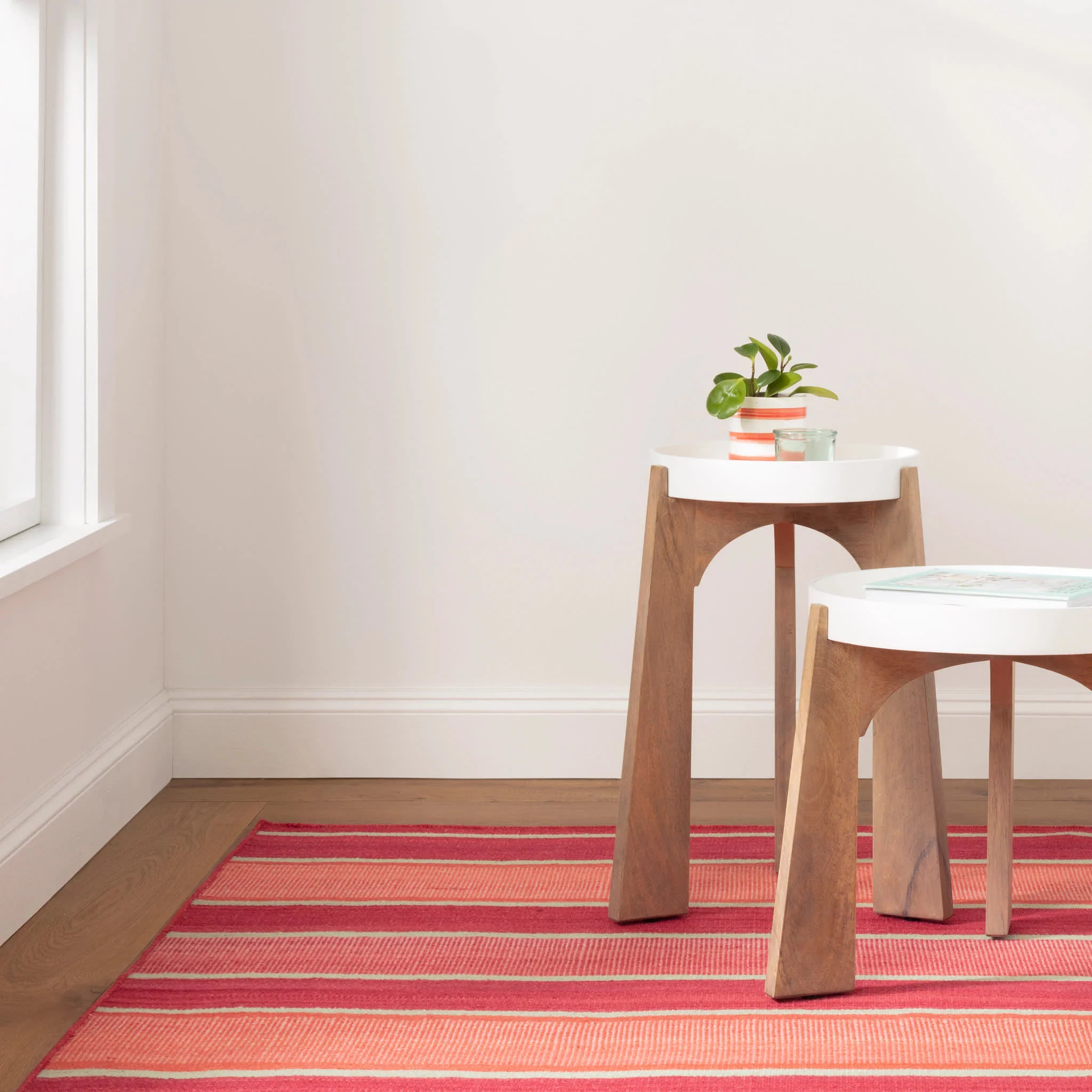 Palmer Stripe Handwoven Wool Rug | Coral - Image 2