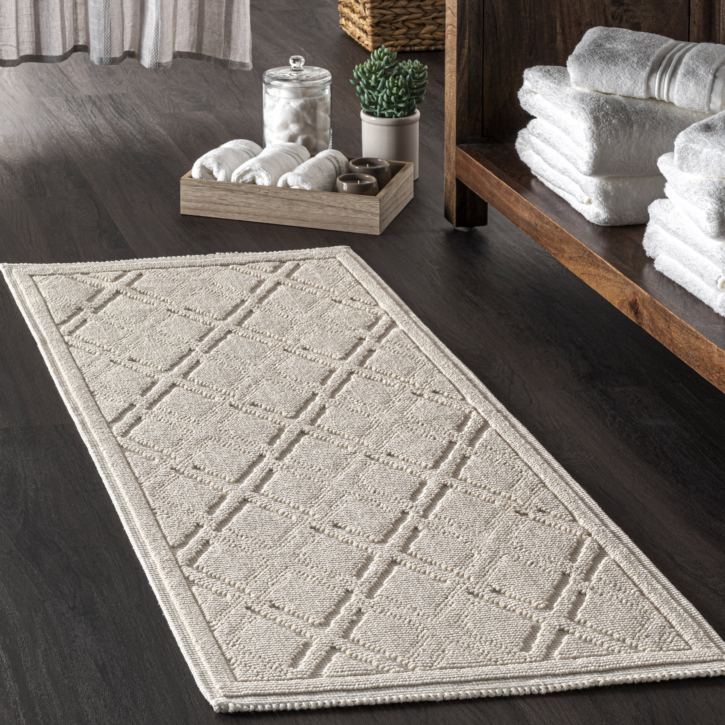 Paned Trellis Bath Mat | Ivory - Image 2