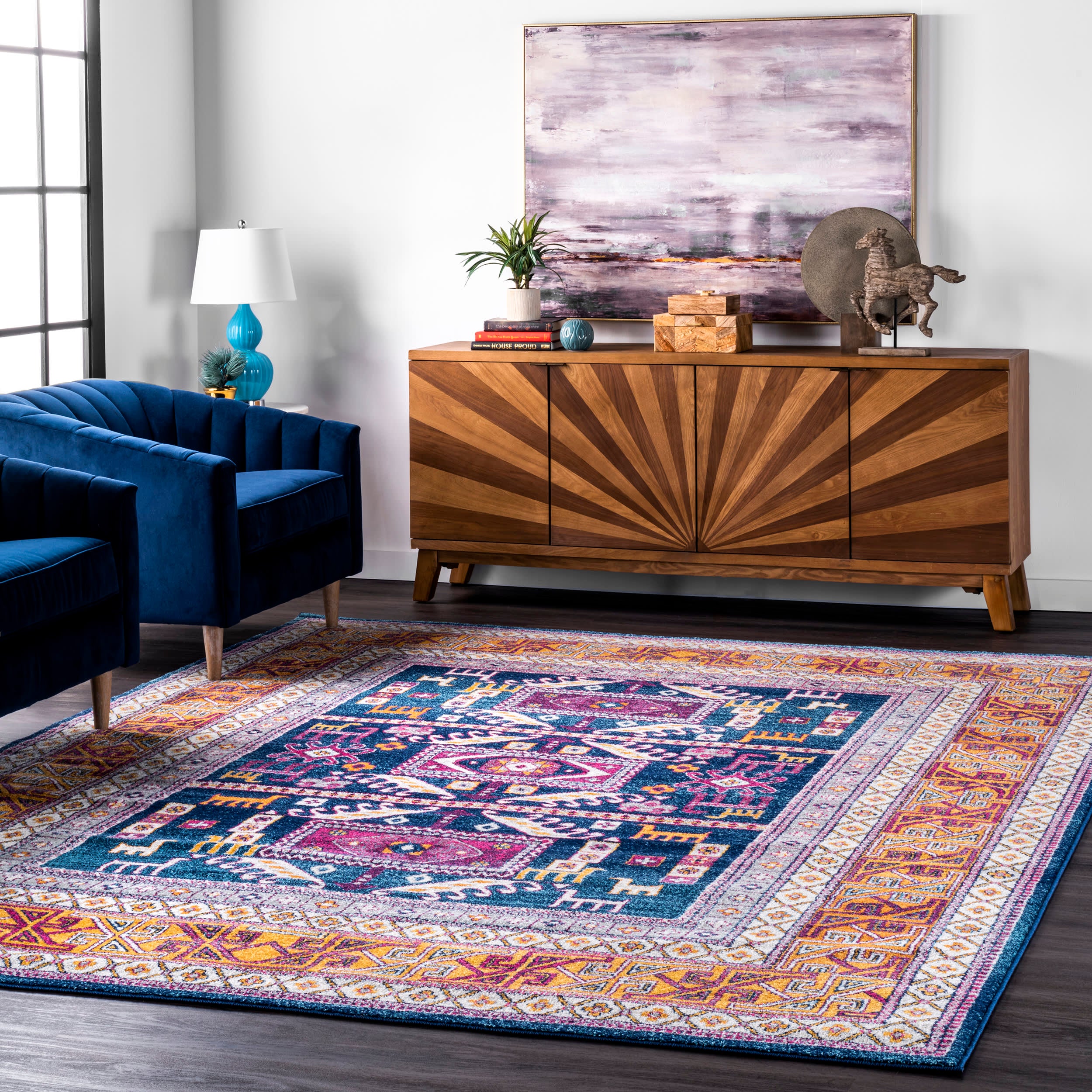Paneled Geometric Rug | Navy - Image 2