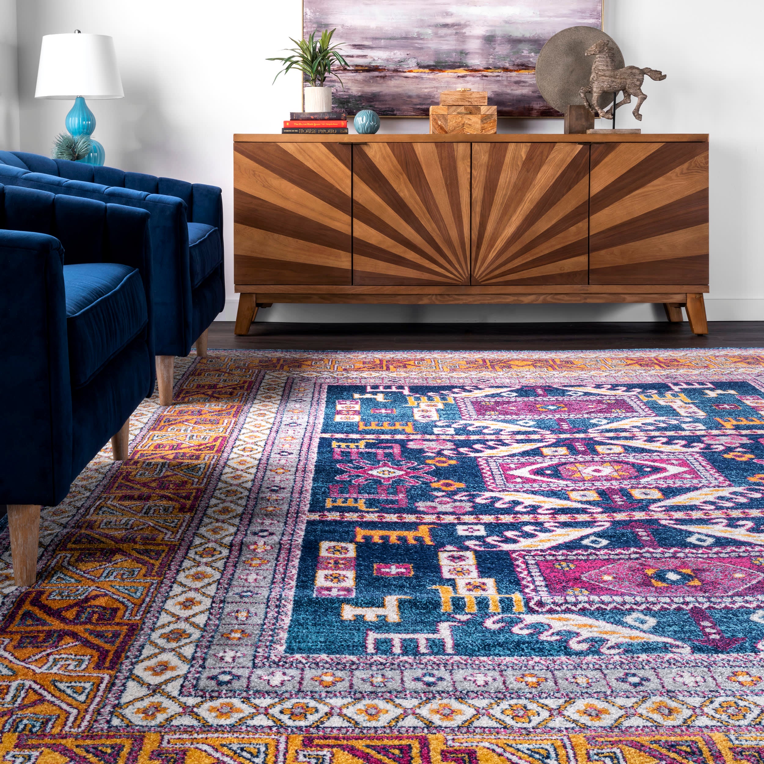 Paneled Geometric Rug | Navy - Image 4