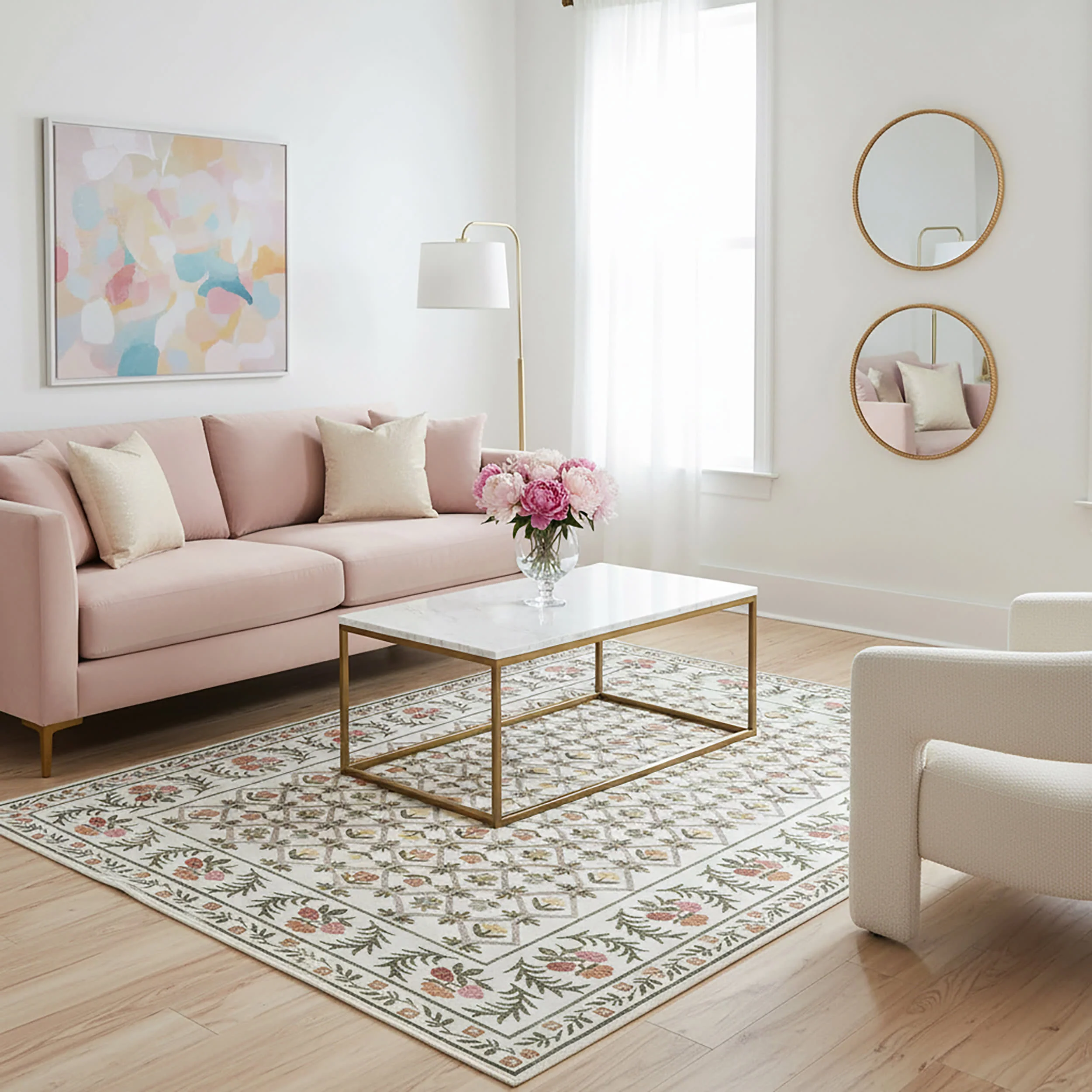 Park Floral Washable Rug | Ivory - Image 2