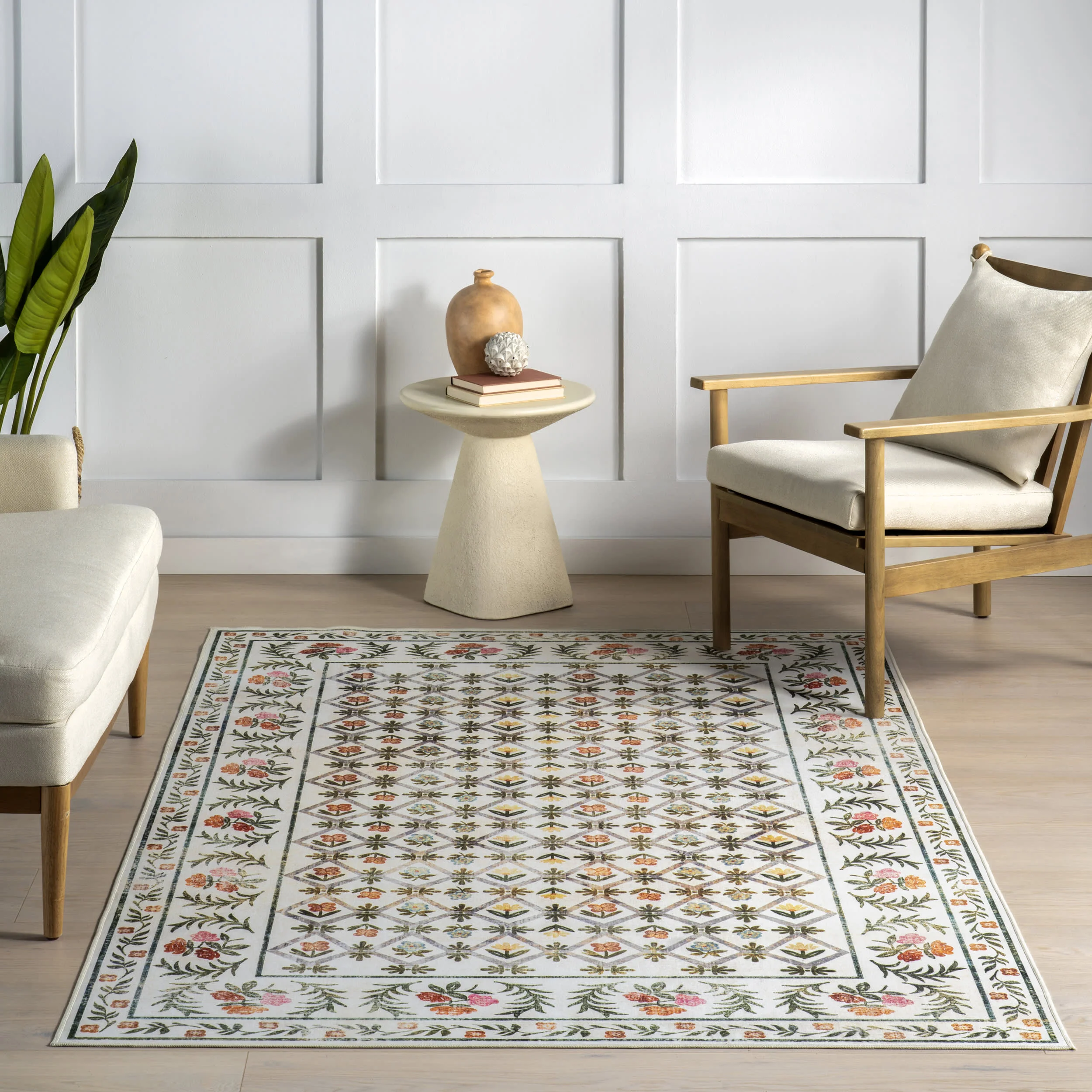 Park Floral Washable Rug | Ivory - Image 5