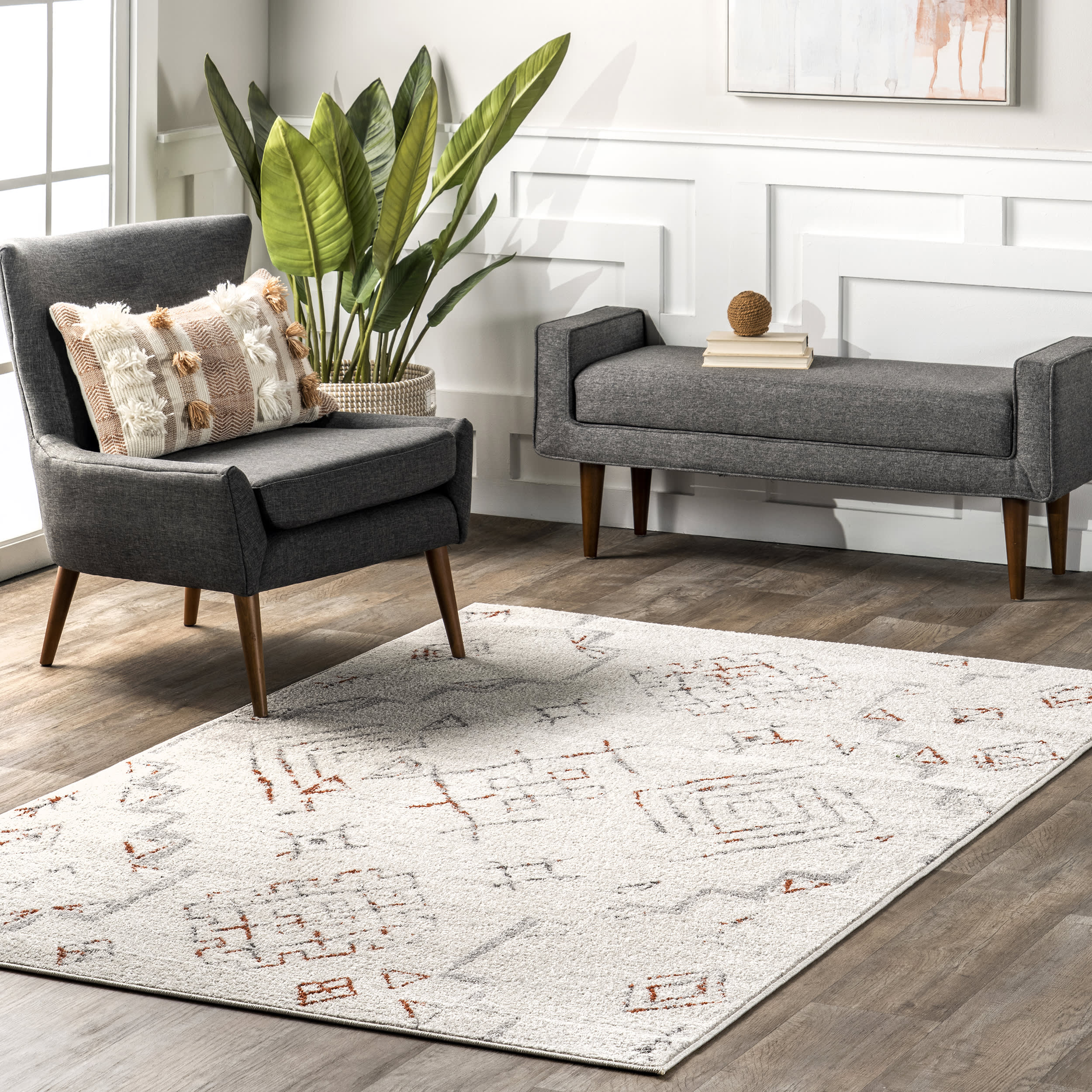 Parsali Abstract Distressed Rug | Light Grey - Image 2