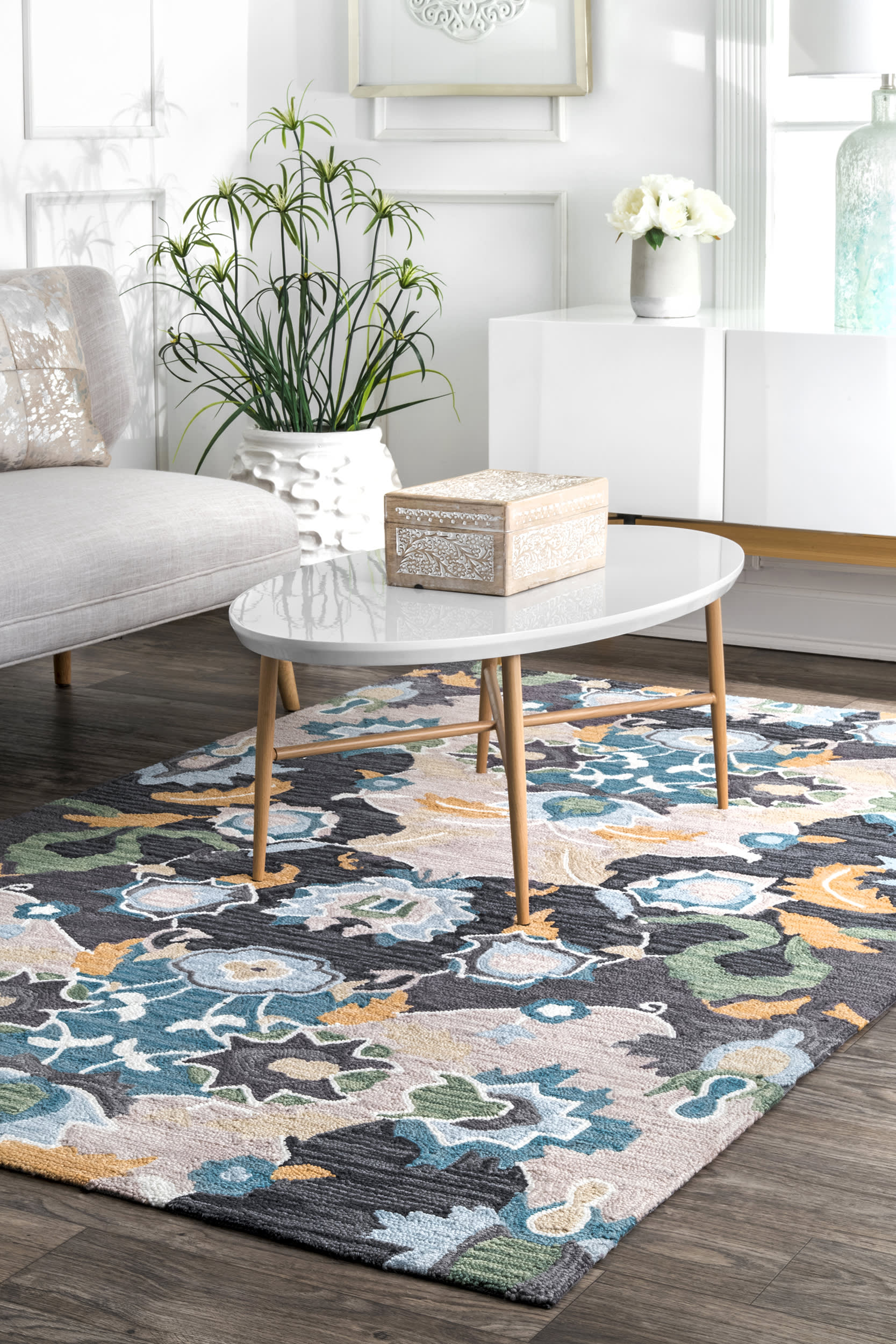 Patchwork Abstract Rug | Navy - Image 2