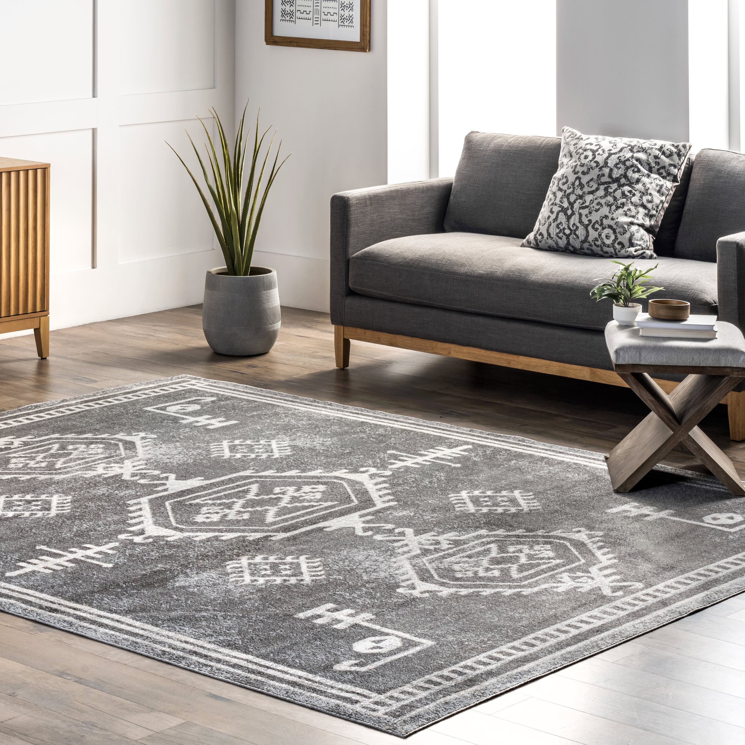 Pattie Graphic Washable Rug | Dark Grey - Image 2