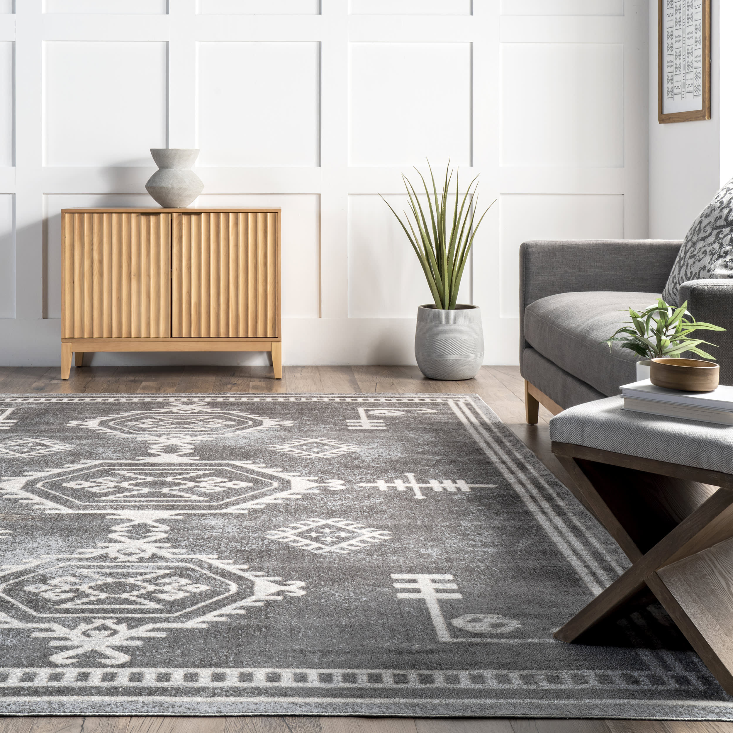 Pattie Graphic Washable Rug | Dark Grey - Image 4
