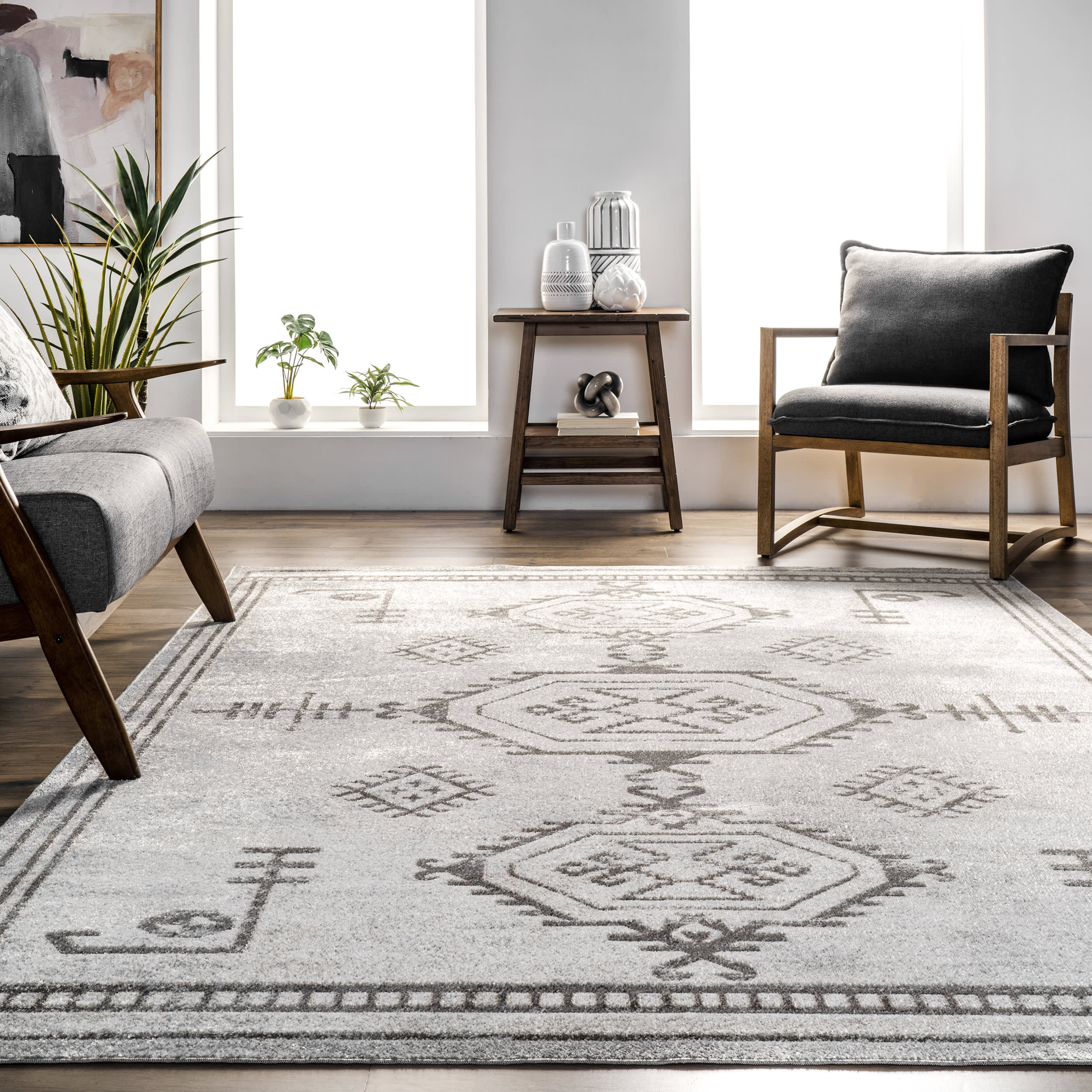 Pattie Graphic Washable Rug | Light Grey - Image 4