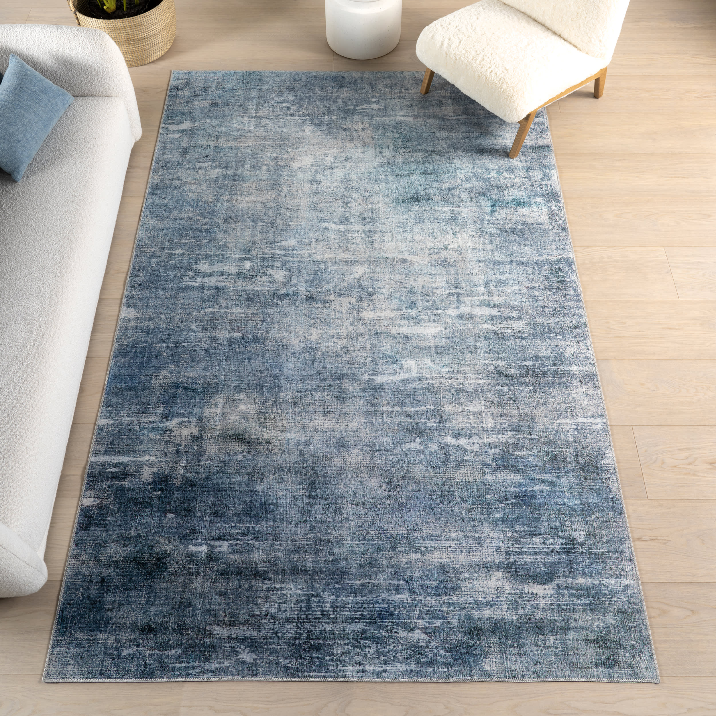Peggy Abstract Spill Proof Washable Rug | Blue - Image 2