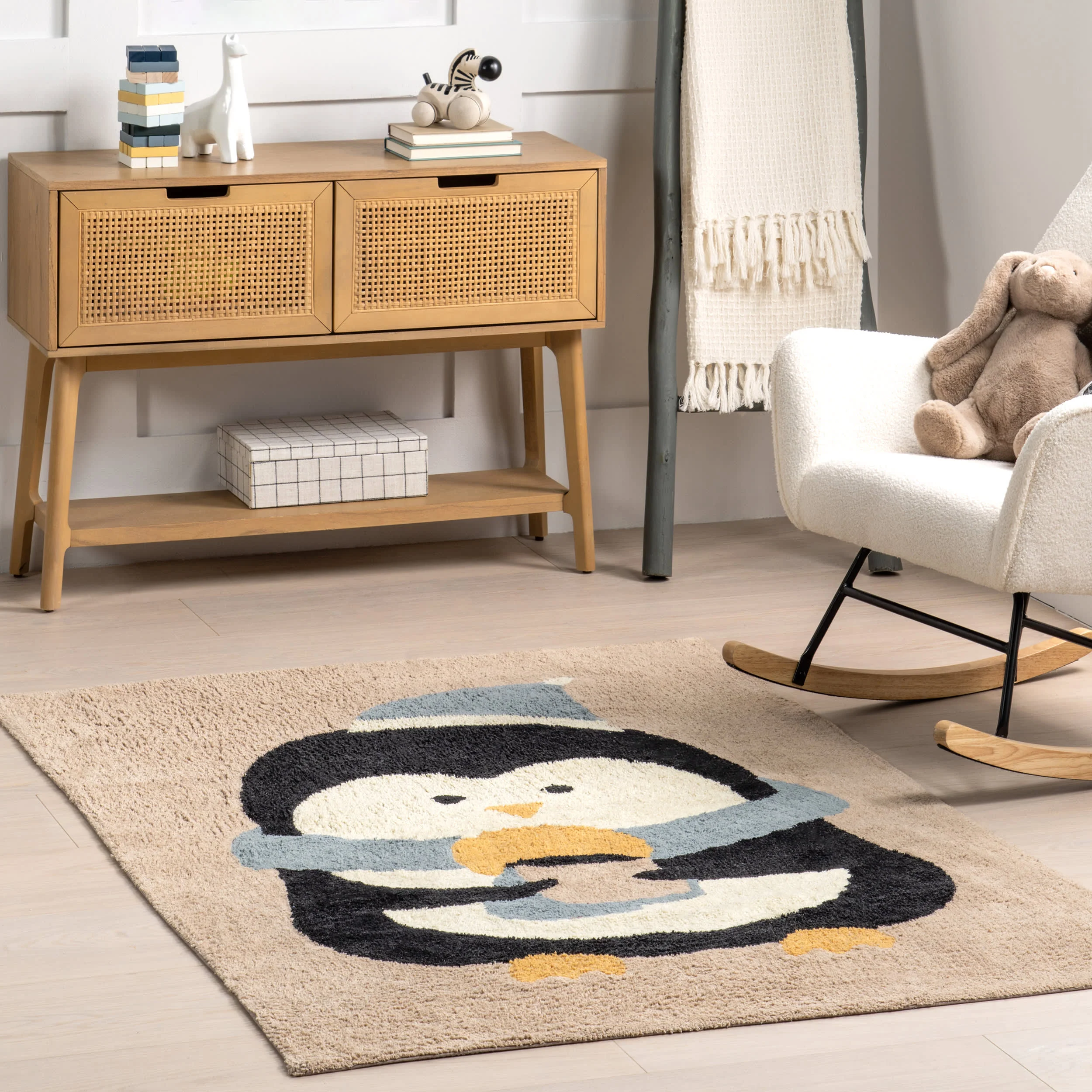 Penguin Nursery Washable Rug | Brown - Image 2