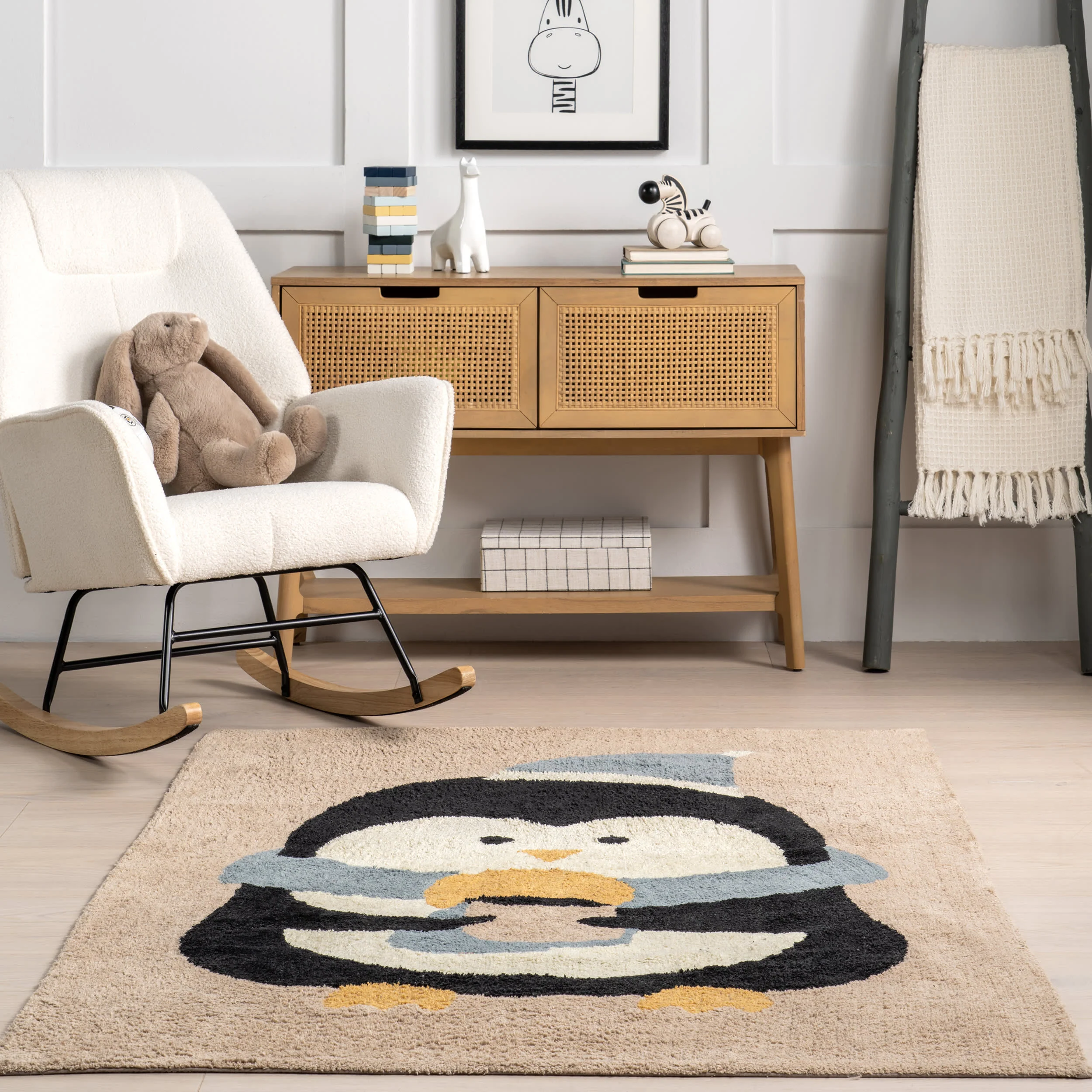 Penguin Nursery Washable Rug | Brown - Image 4