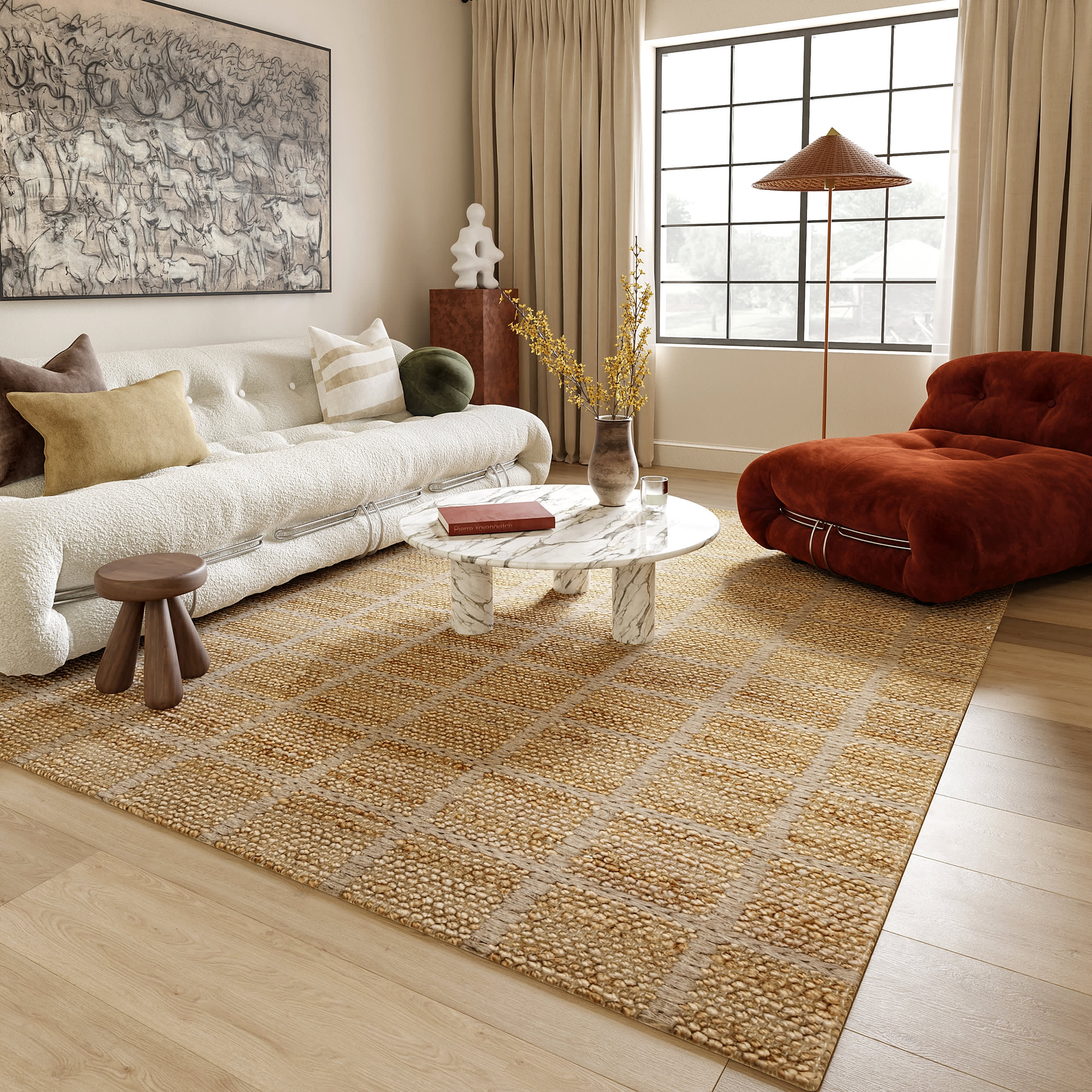 Penni Checked Jute and Wool Rug | Natural - Image 6