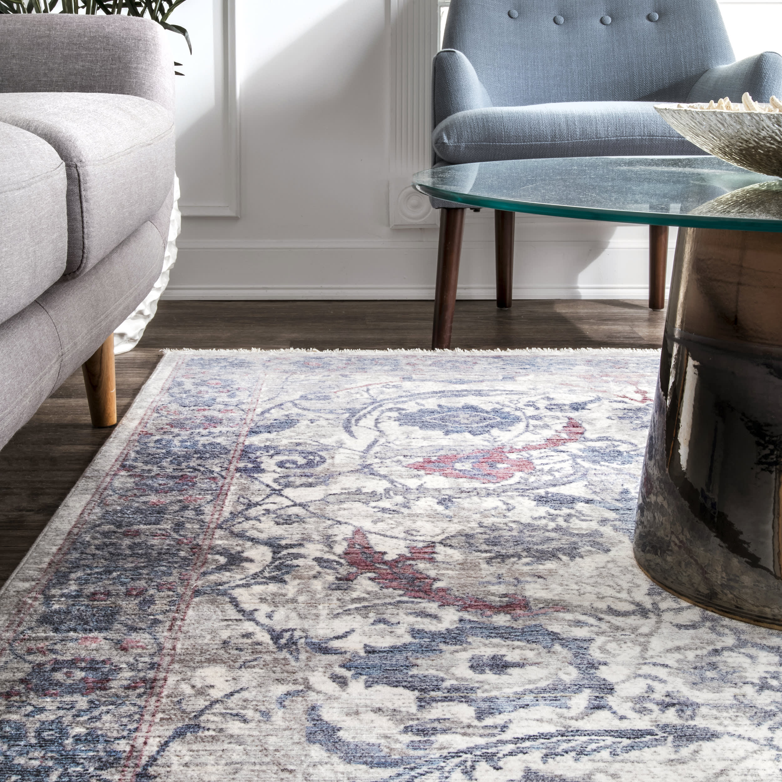 Persian Charmia Fringe Rug | Blue - Image 4