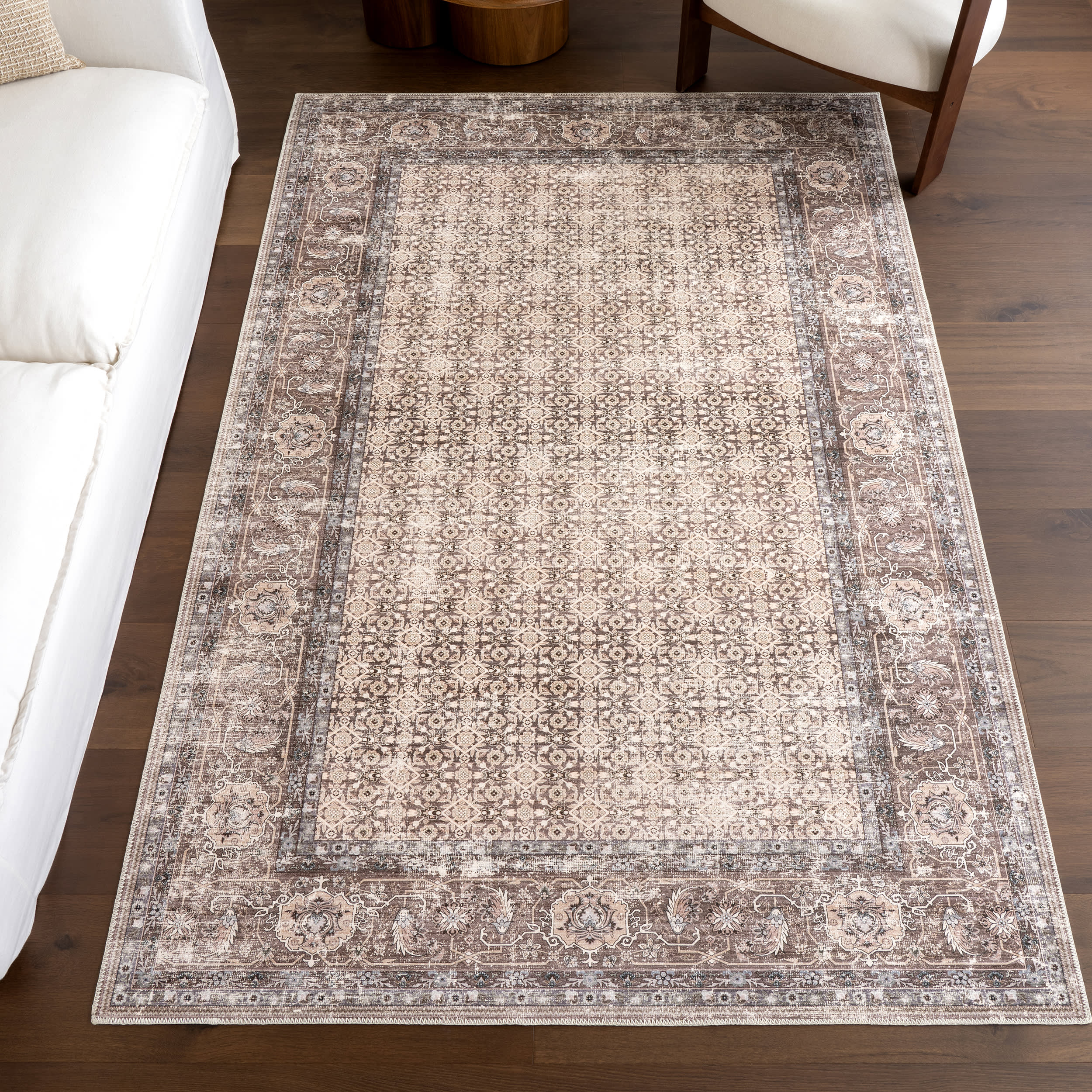 Petula Botanical Spill Proof Washable Rug | Beige - Image 2