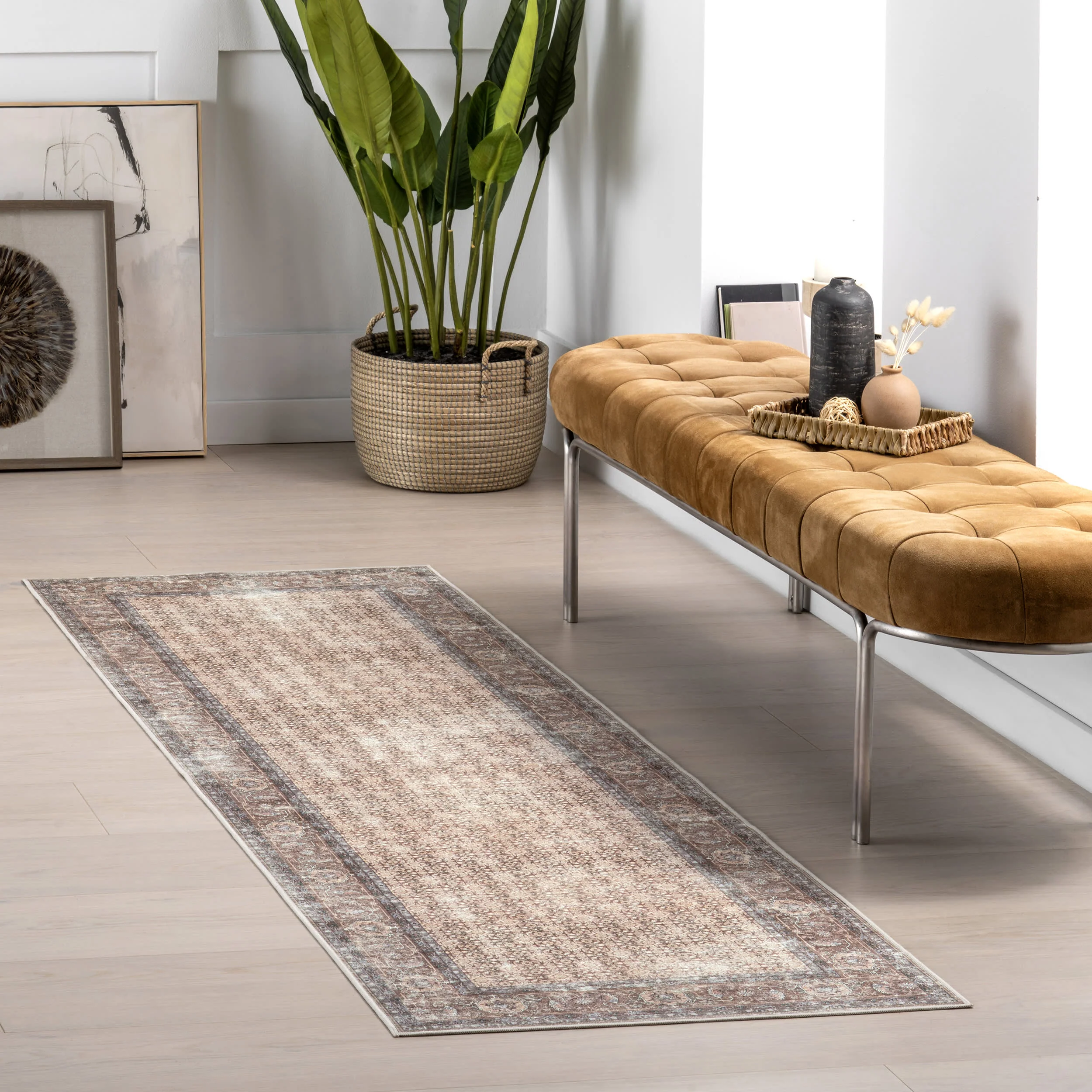 Petula Botanical Spill Proof Washable Rug | Beige - Image 2