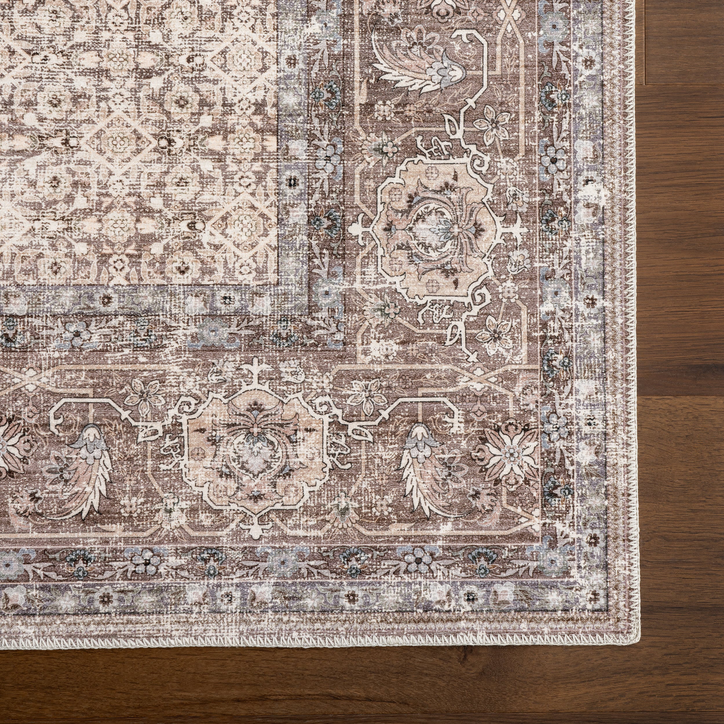 Petula Botanical Spill Proof Washable Rug | Beige - Image 4
