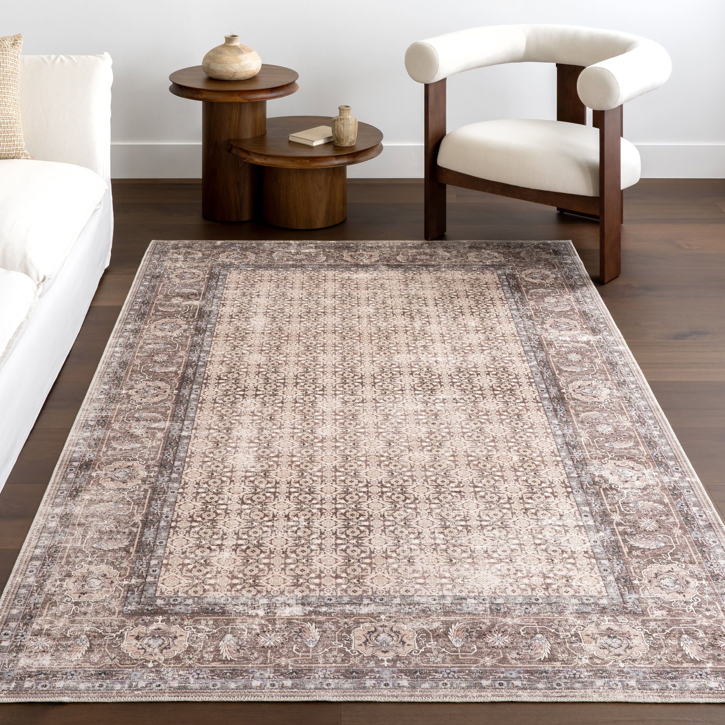 Petula Botanical Spill Proof Washable Rug | Beige - Image 5